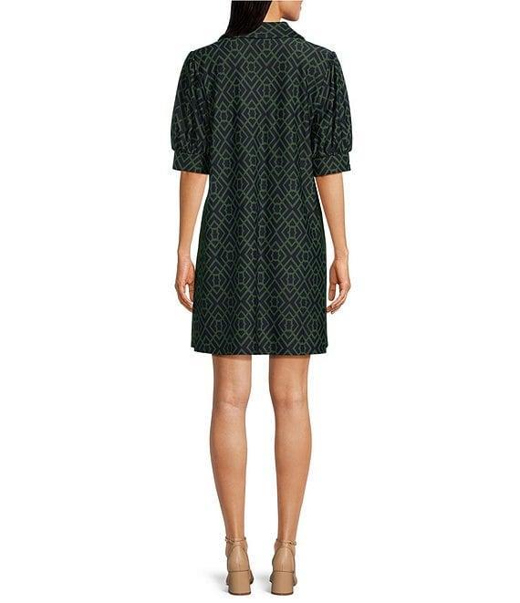 Jude Connally Emerson Jude Cloth Knit Garden Lattice Navy Print Point Collar Puffed Sleeve Shift Dress Product Image