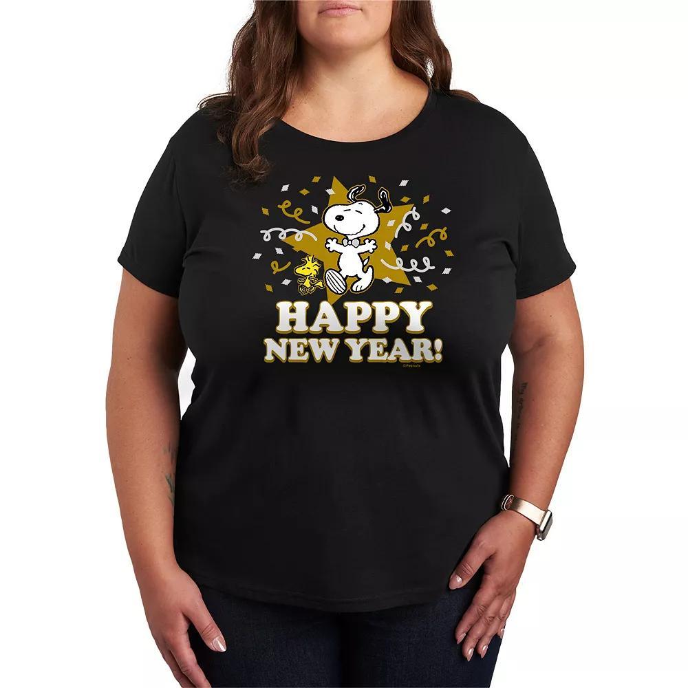 Plus Size Peanuts Snoopy Happy New Year Graphic Tee, Women's, Size: 1XL, Black Product Image