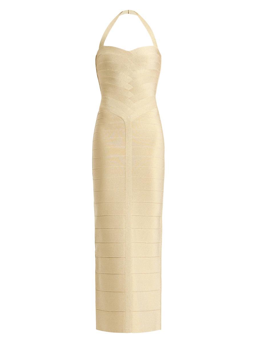 Womens Iris Metallic Bandage Halter Gown Product Image