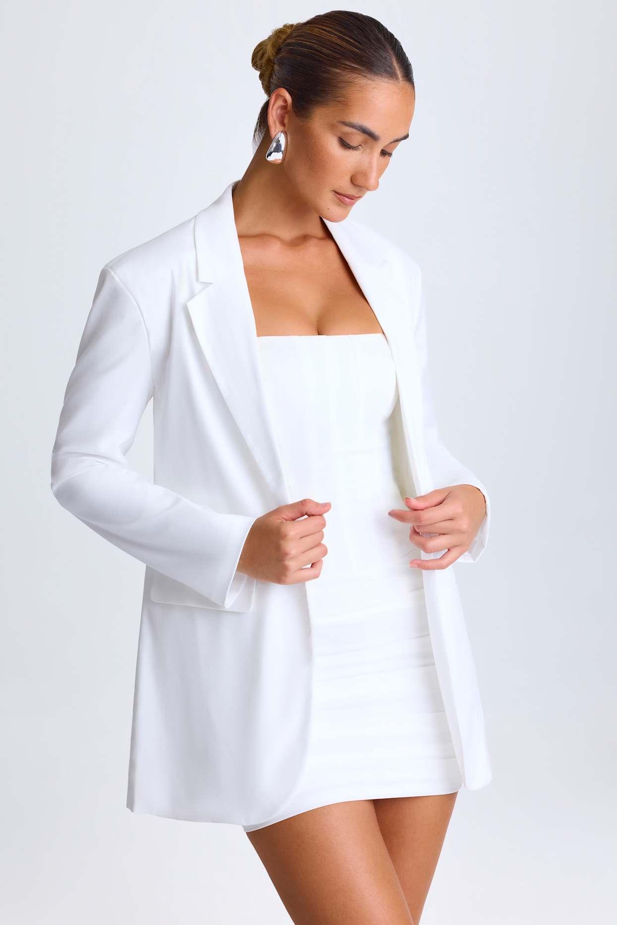 Oversized Single-Breasted Blazer in White Product Image