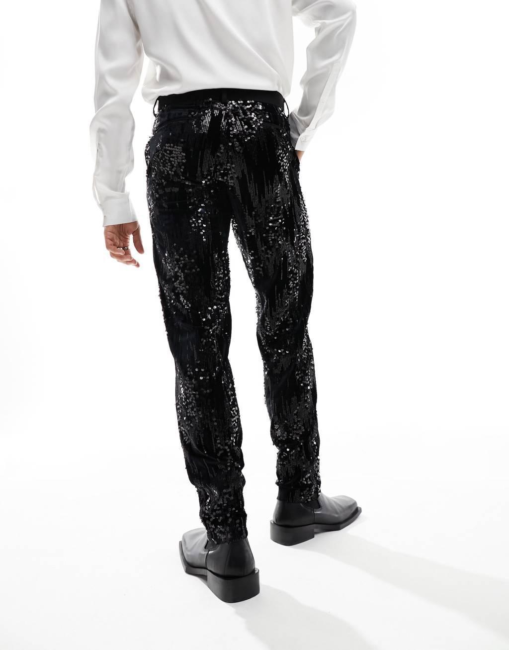 ASOS DESIGN slim scattered sequin suit pants Product Image