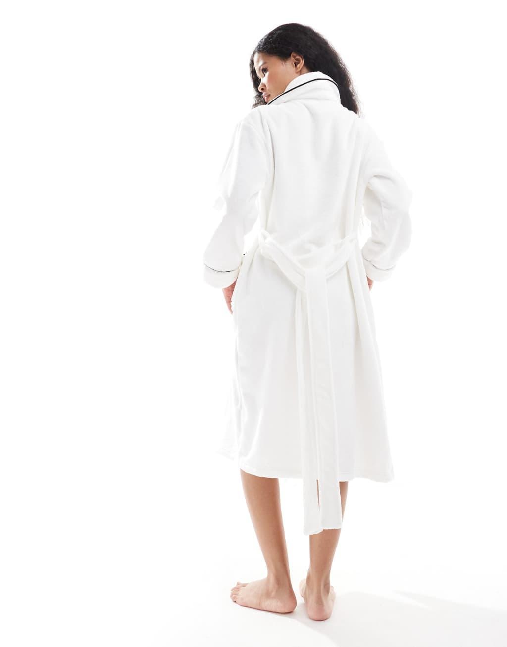 ASOS DESIGN Petite premium super soft fleece midi robe in white Product Image