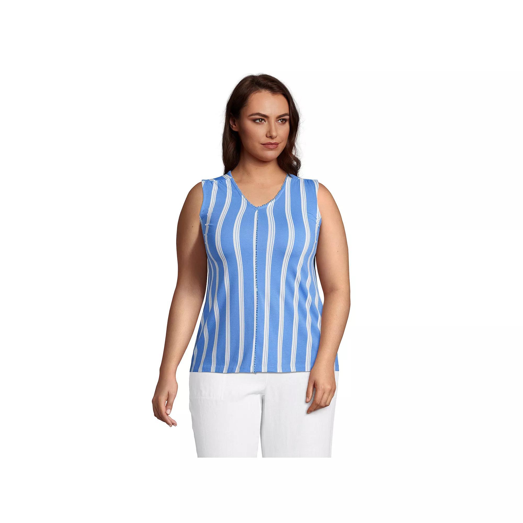 Plus Size Lands' End Trimmed V-Neck Tank Top, Women's, Size: 2XL, Blue Founders Stripe Product Image