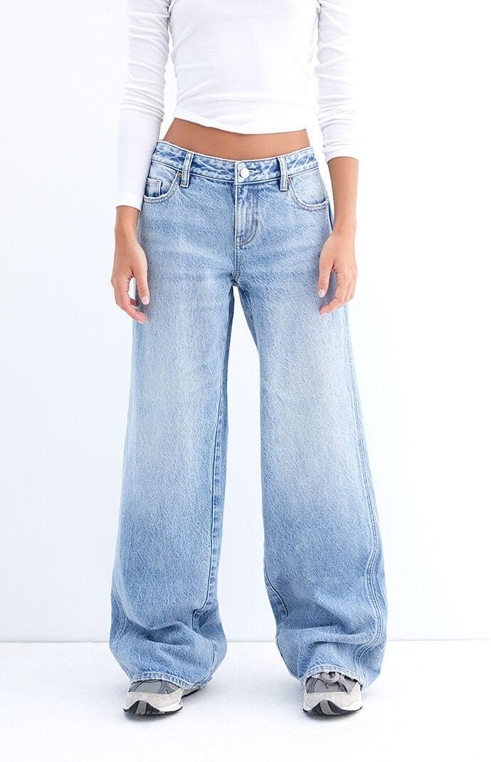 Women's Casey Light Indigo Butt Slit Low Rise Baggy Jeans Product Image