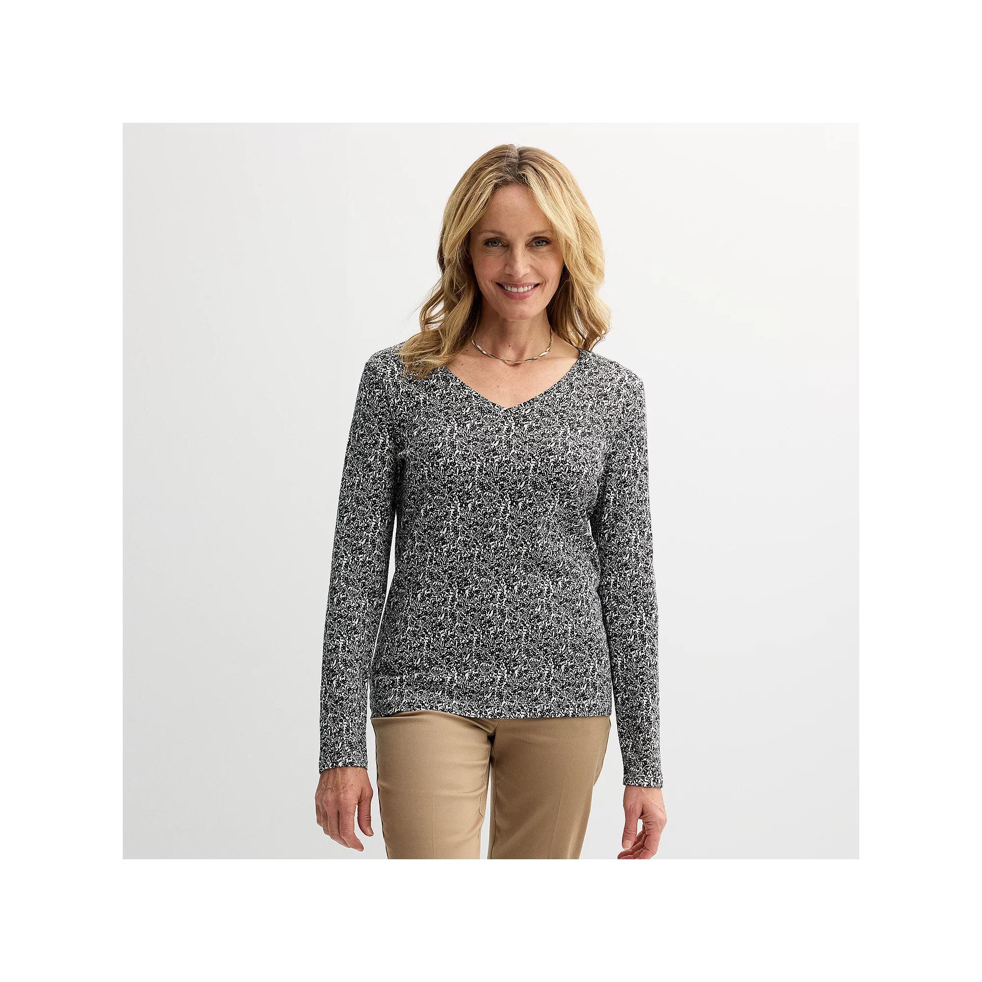 Women's Croft & Barrow® Essential Long Sleeve V-Neck Tee, Size: Medium, Red Medallion Product Image