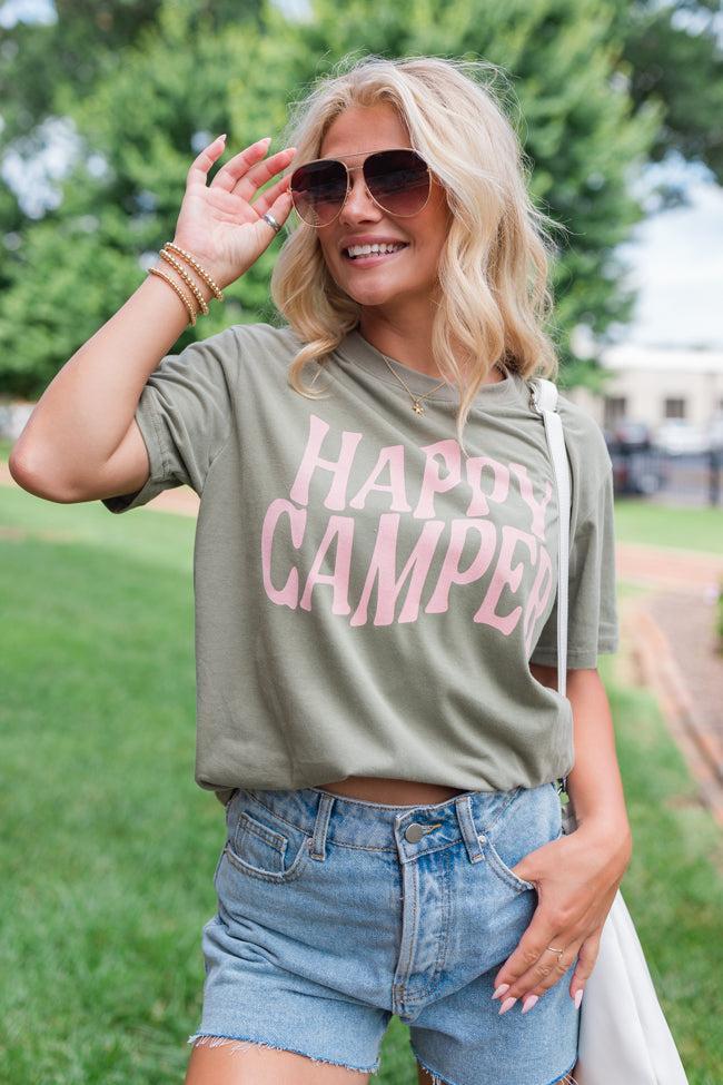 Happy Camper Olive Oversized Graphic Tee Product Image