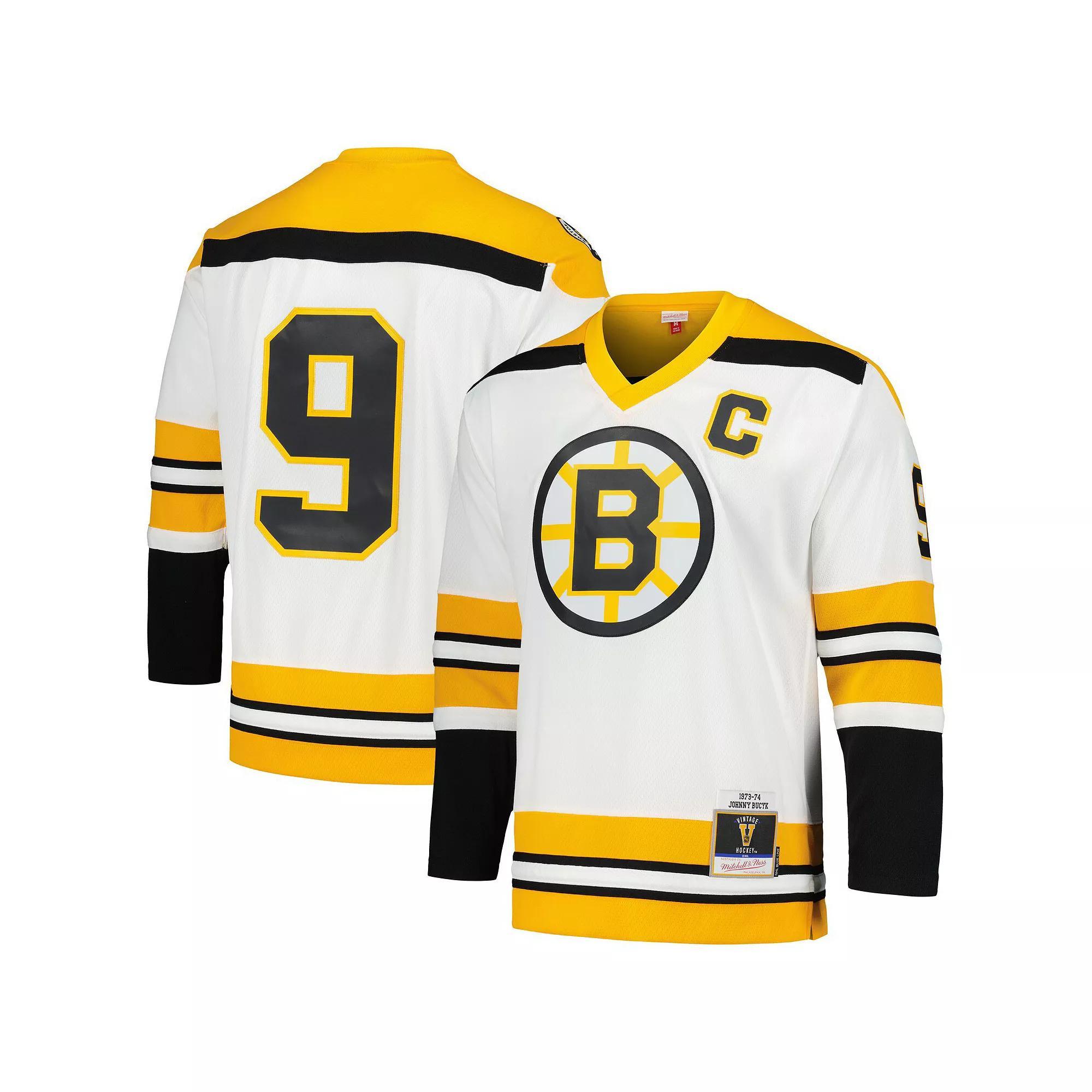 Men's Mitchell & Ness Johnny Bucyk White Boston Bruins  1973/74 Blue Line Player Jersey, Size: 5XL Product Image