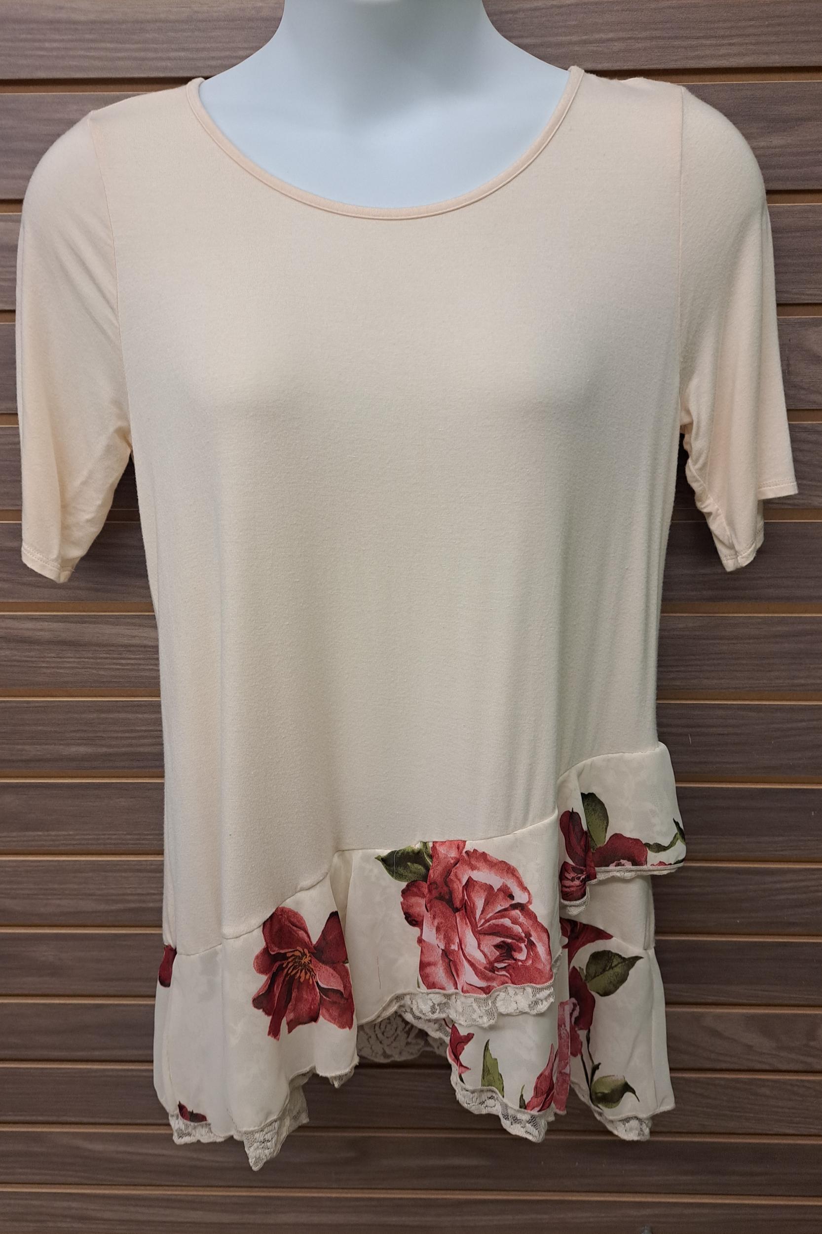 Cream floral ruffles and lace top Product Image