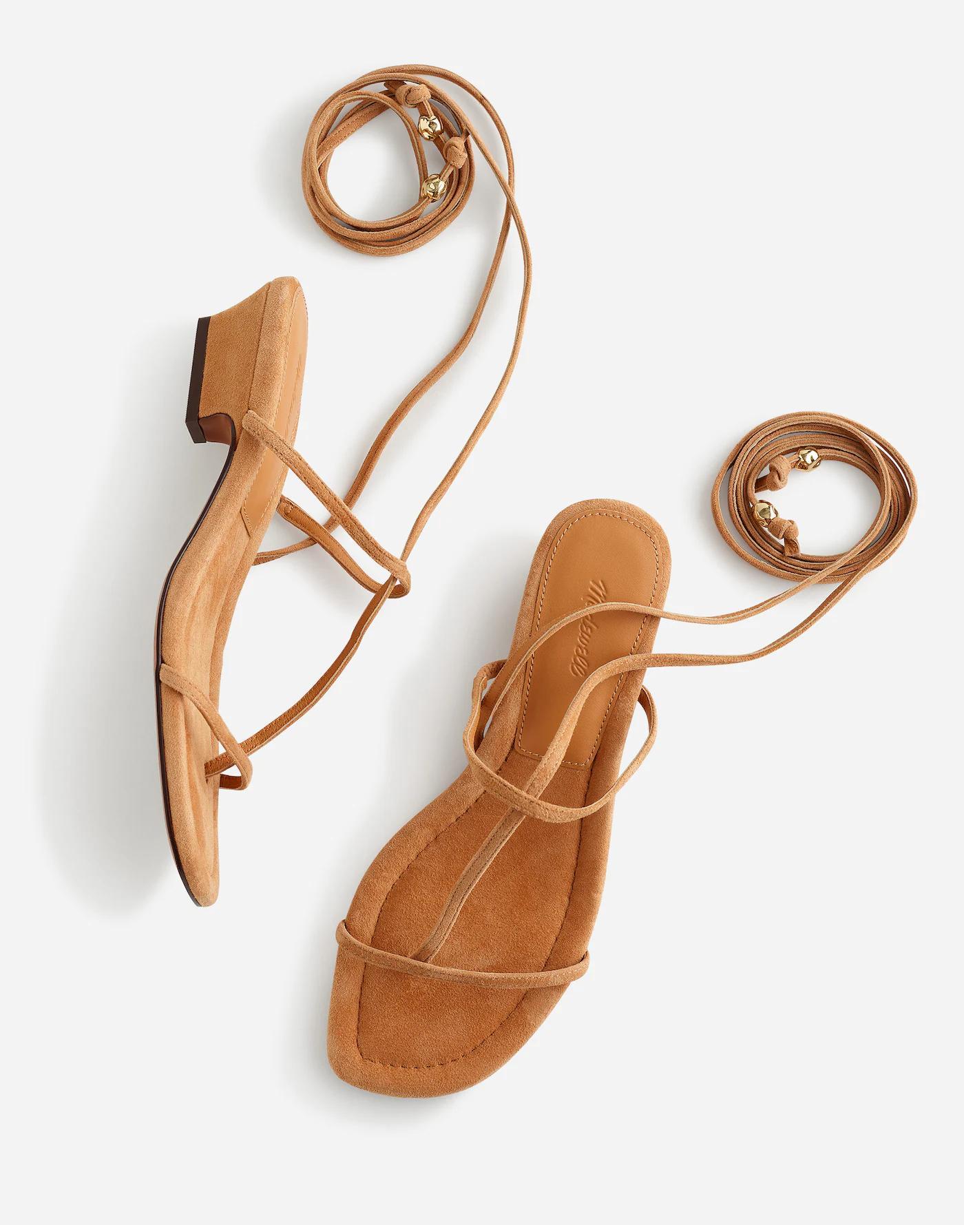 The Maycie Lace-Up T-Strap Sandal in Suede Product Image