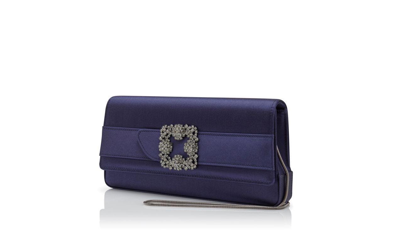 GOTHISI Navy Blue Satin Jewel Buckle Clutch Product Image