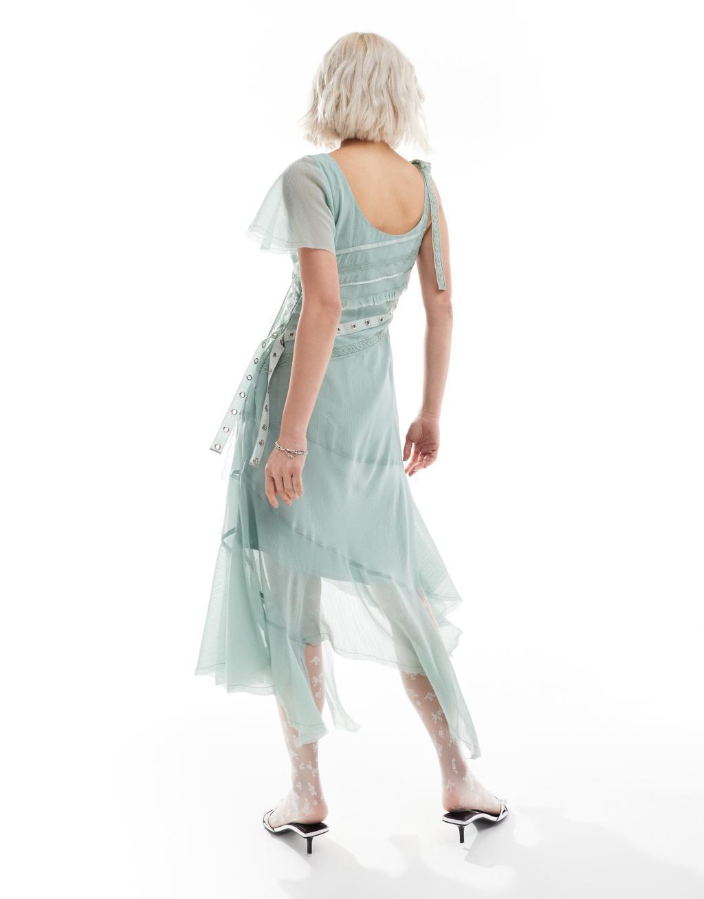 Reclaimed Vintage limited edition asymmetric hem midi dress in mint Product Image