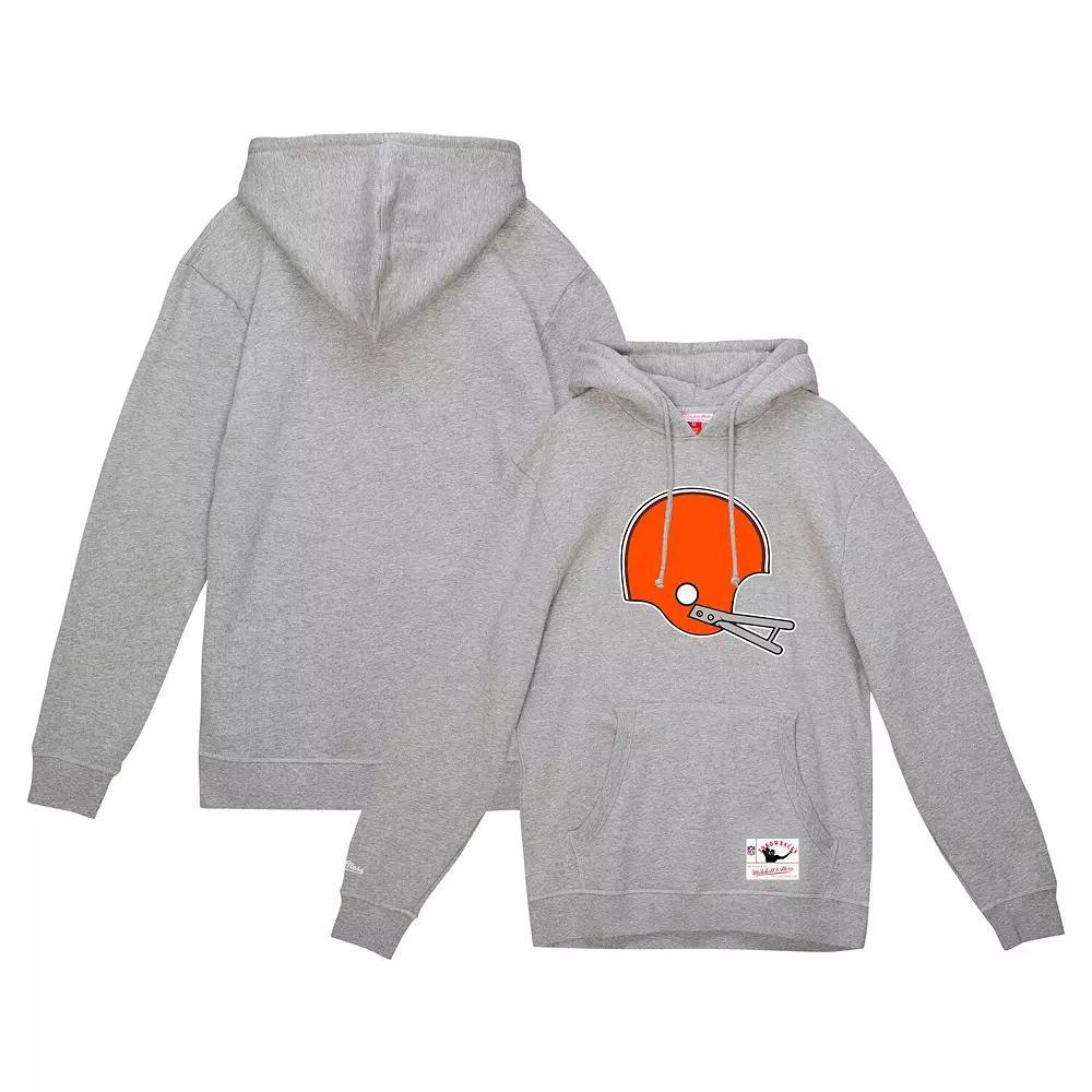 Men's Mitchell & Ness Heather Gray Cleveland Browns Helmet Logo Vintage Pullover Hoodie,  Product Image