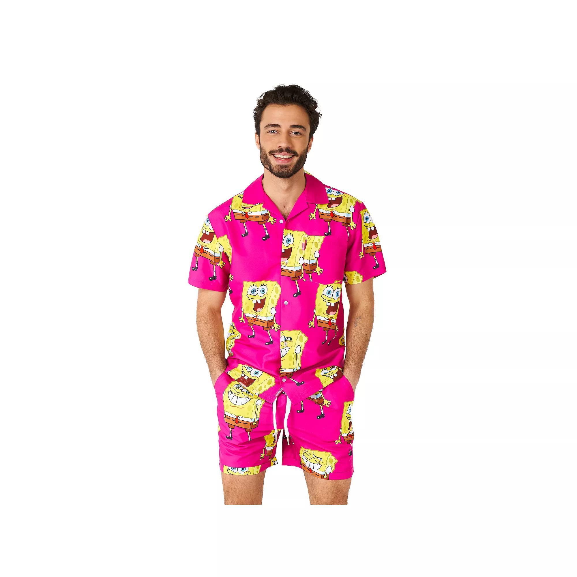 Men's OppoSuits SpongeBob SquarePants Pink Short Sleeve Button Down Shirt & Shorts Set, Boy's, Size: Medium Product Image