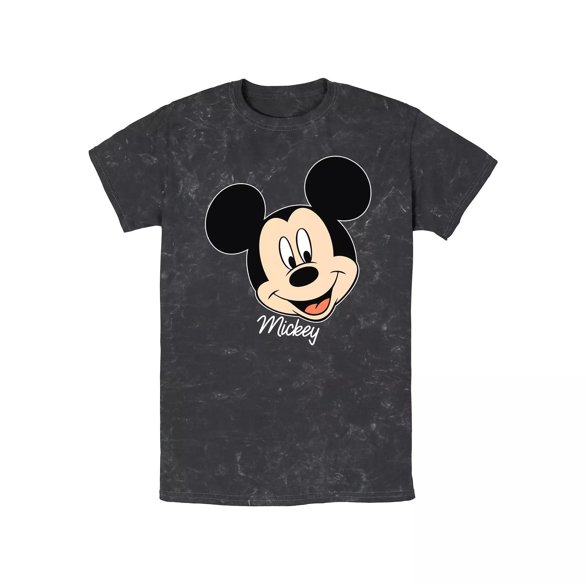Men's Disney Mickey Mouse Smile Face Portrait Wash Tee, Size: XL, Black Product Image