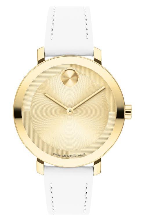 Movado Womens Swiss Bold Evolution 2.0 White Leather Strap Watch 34mm Product Image