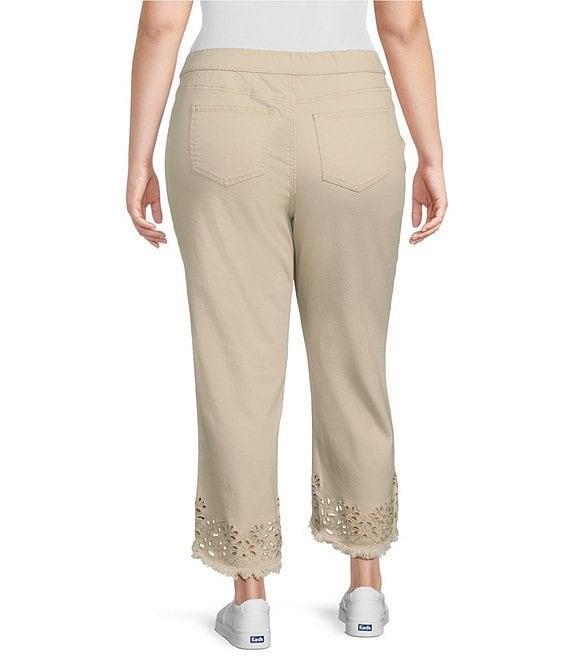 Intro Plus Size Size Straight Leg Tulip Eyelet Embroidered Frayed Hem Pull-On Ankle Pants Product Image