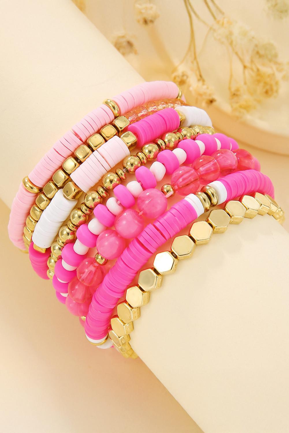 Pink Clay Bead Layered Bracelet Set Product Image