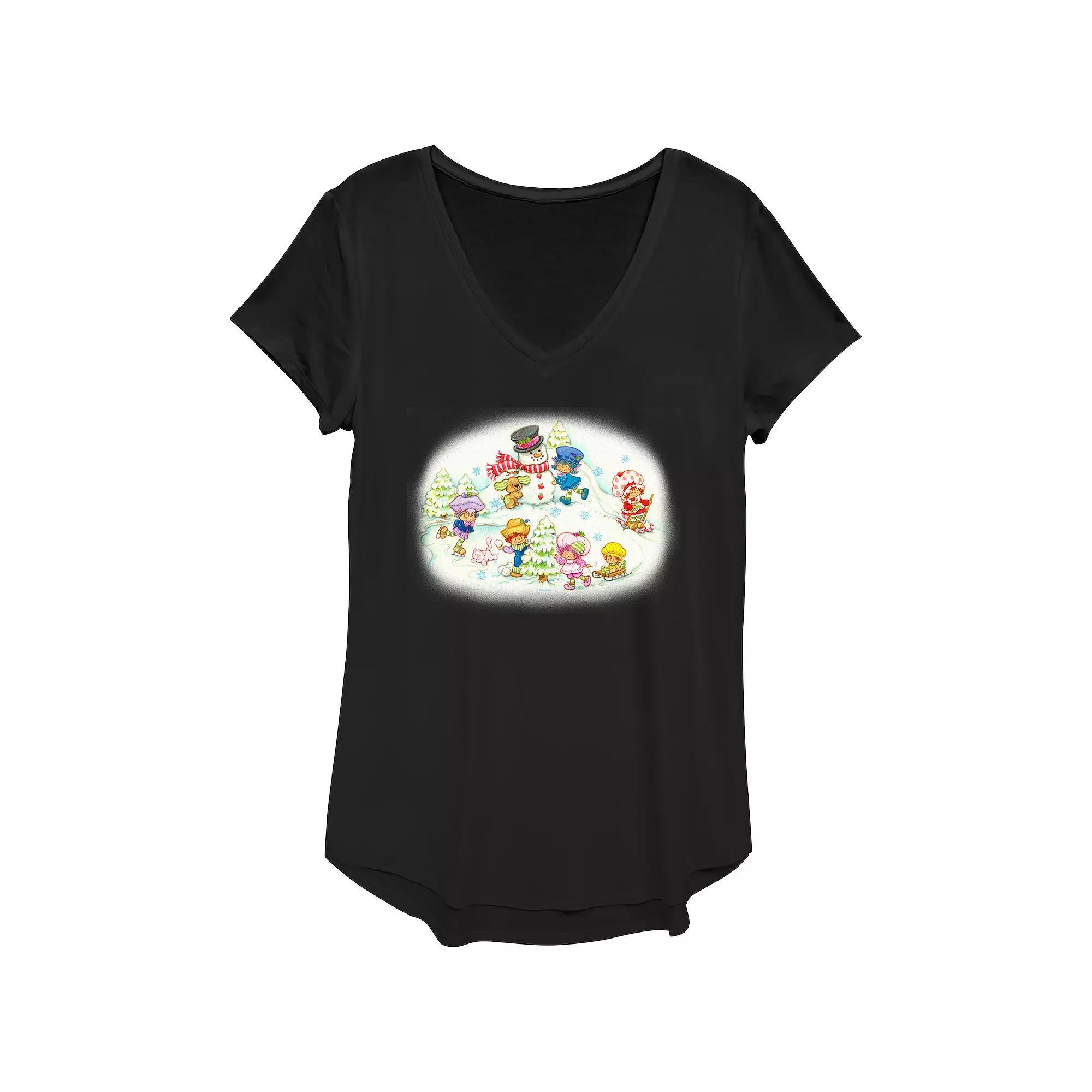 Women's Strawberry Shortcake Winter Fun Graphic Tee, Size: Large, Black Product Image