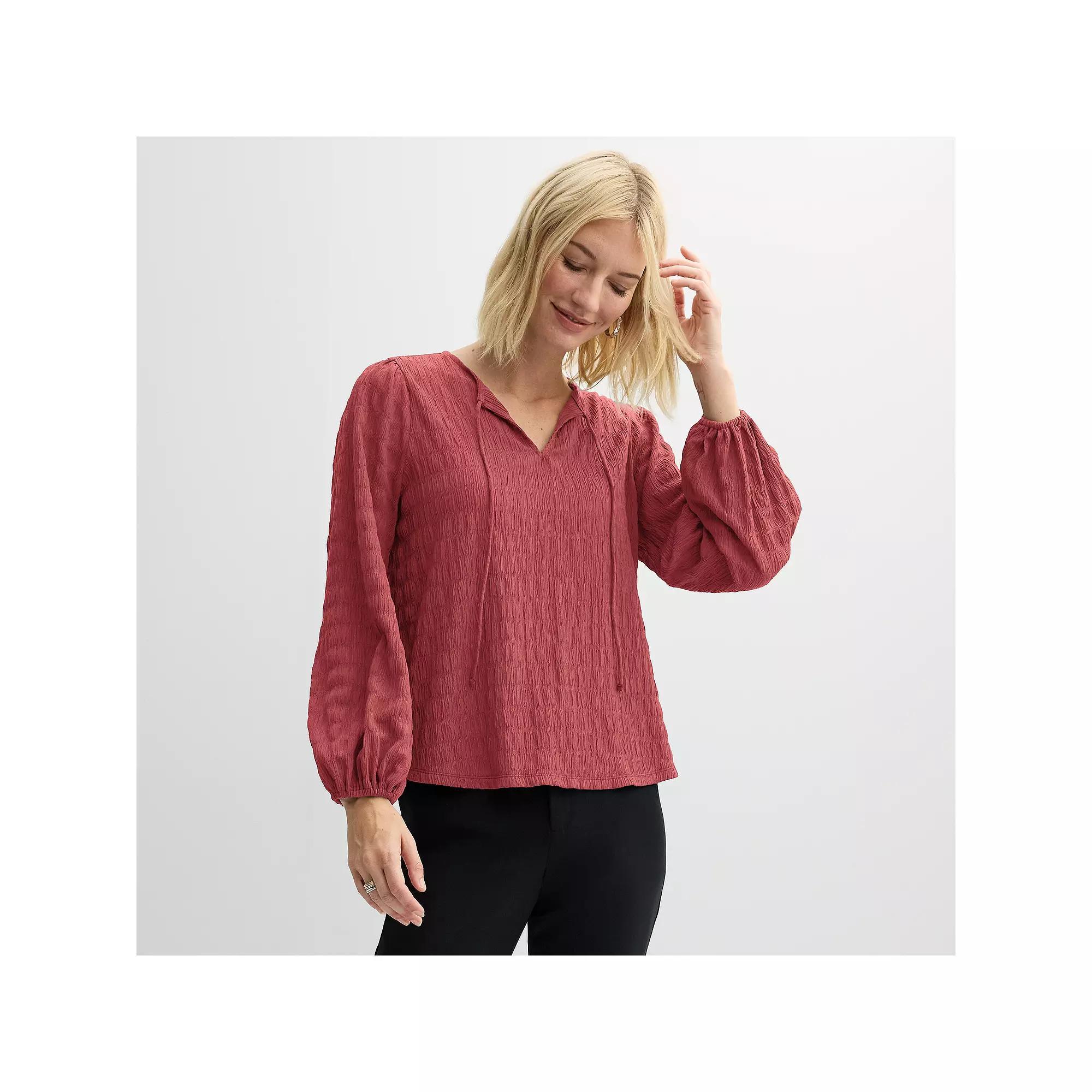 Women's Nine West Long Sleeve Textured Keyhole Top, Size: Large, Just Pink Product Image