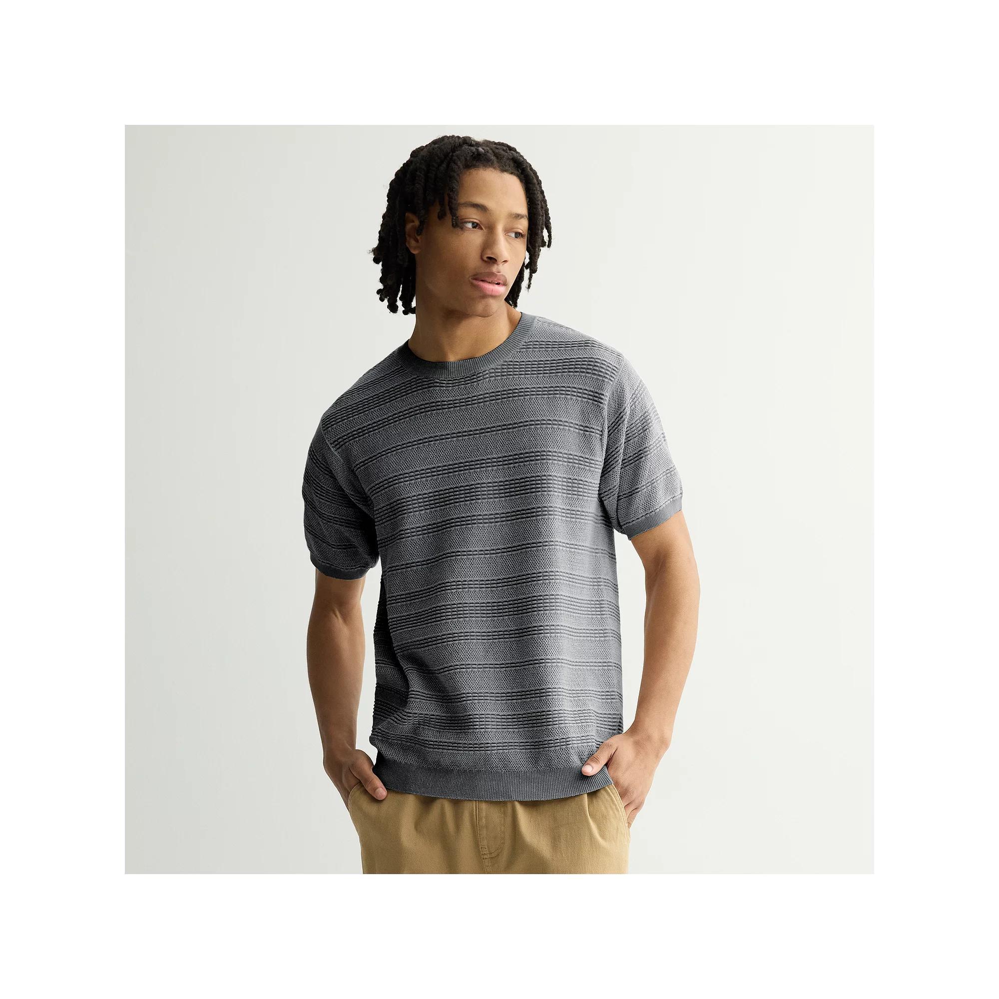 Men's Retrofit Short Sleeve Textured Knit Sweater Tee, Size: Large, Black Product Image