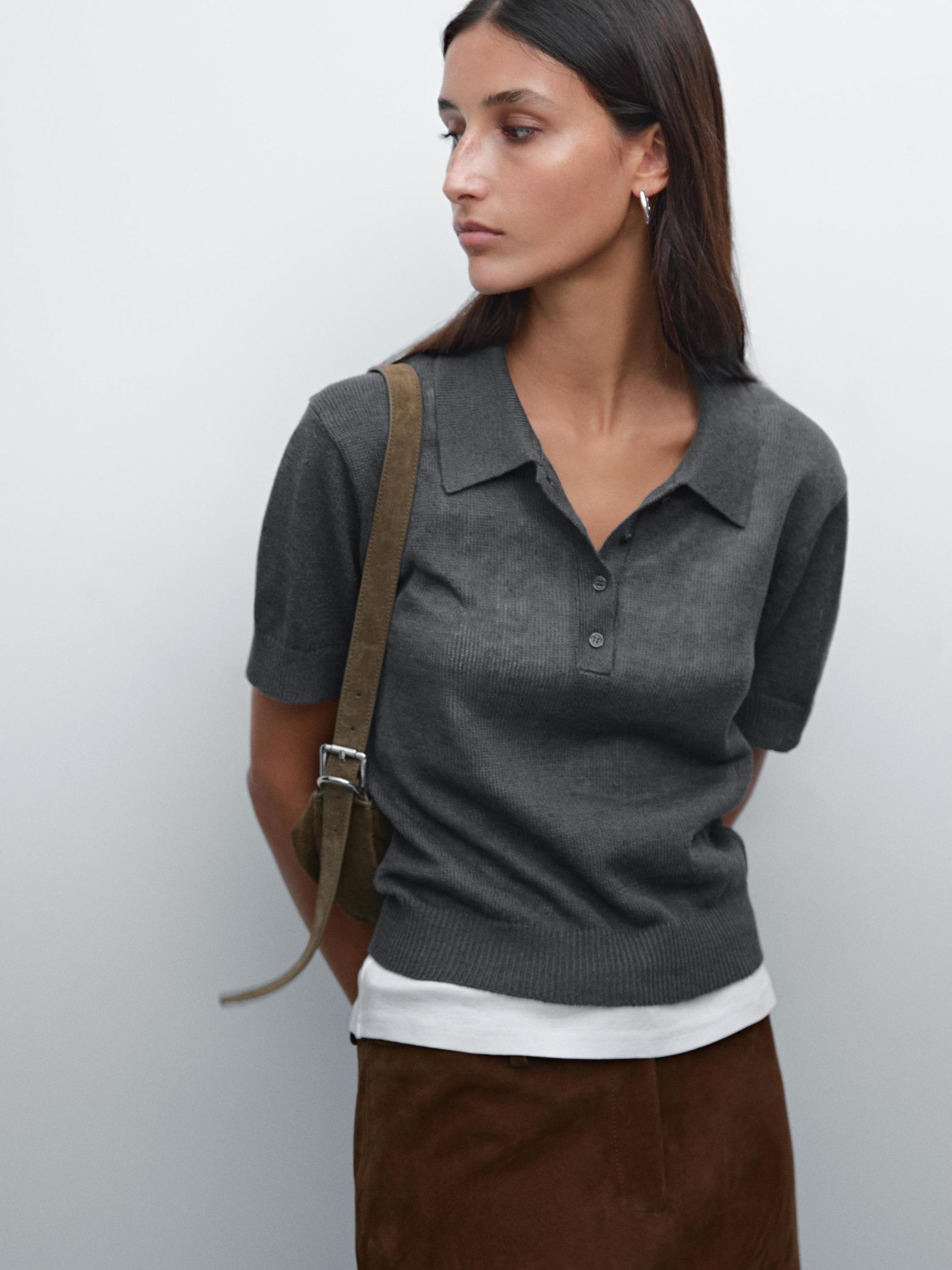 Openwork polo knit linen blend jumper Product Image
