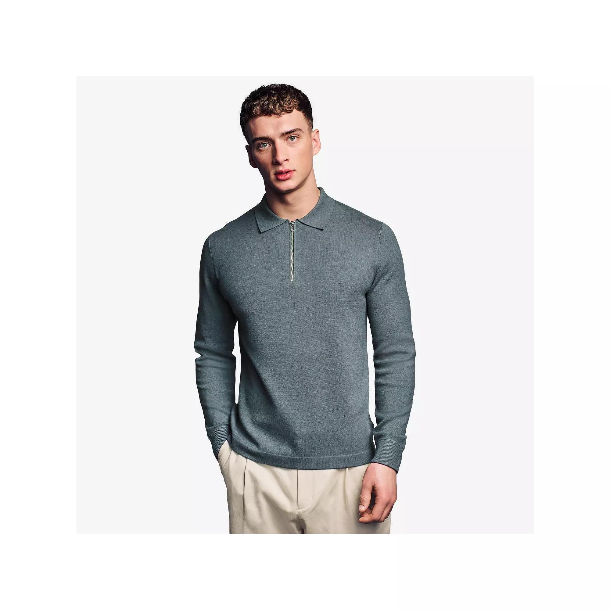 Men's NEXT Polo Zip Sweater, Size: Small, Blue Product Image