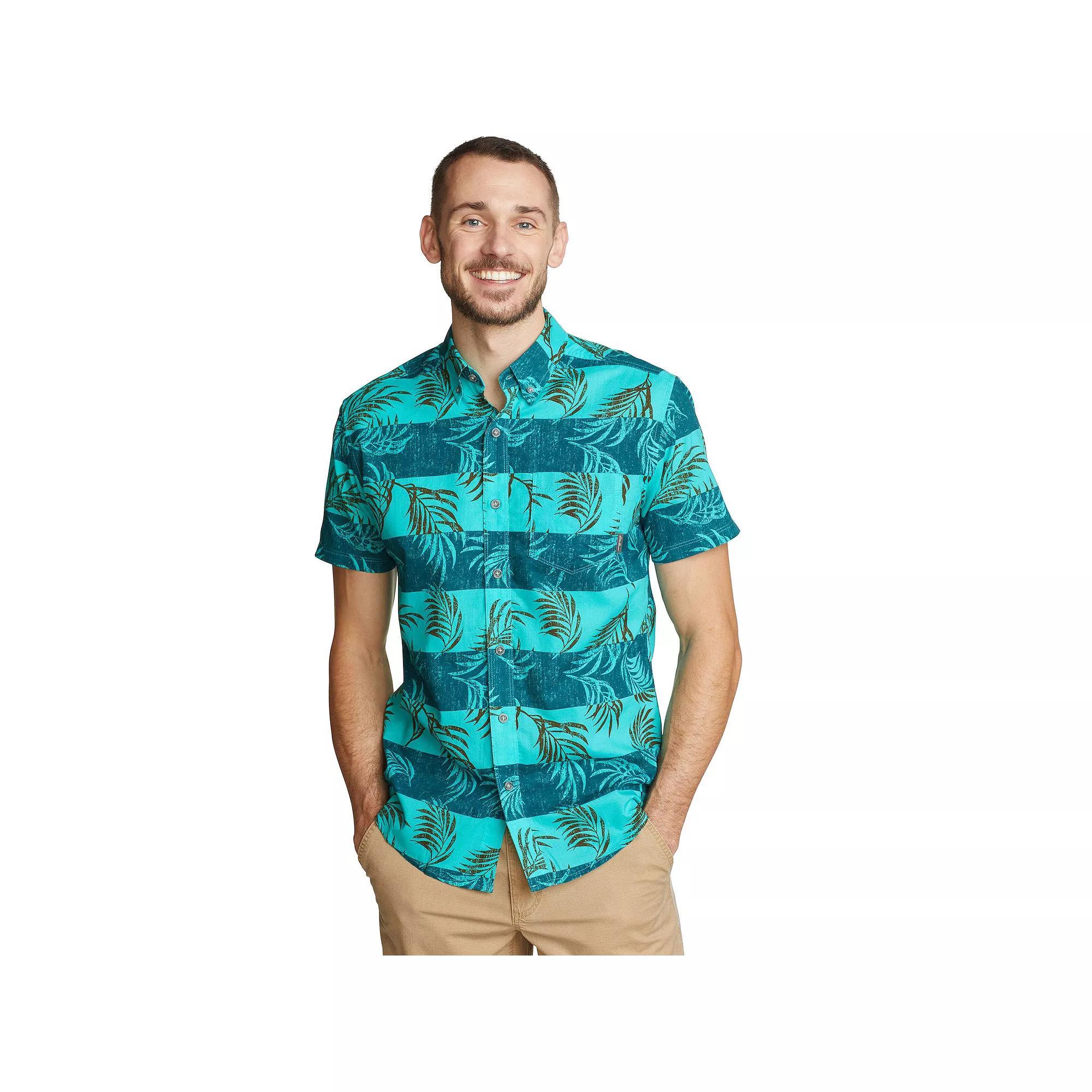 Men's Eddie Bauer Baja Print Short Sleeve Button-Down Shirt, Size: Small, Tile Blue Product Image