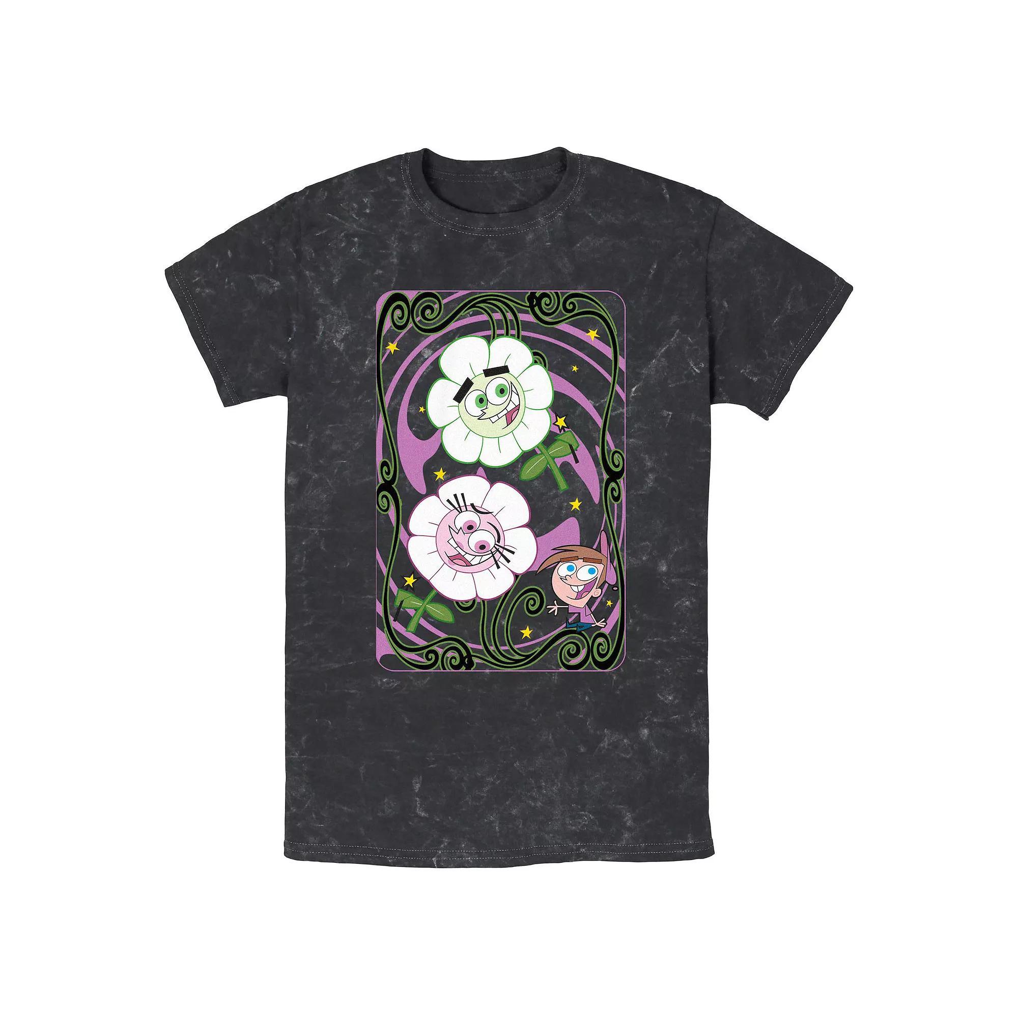 Men's Fairly Oddparents Spring Flowers Card Mineral Wash Graphic Tee, Size: XL, Black Product Image