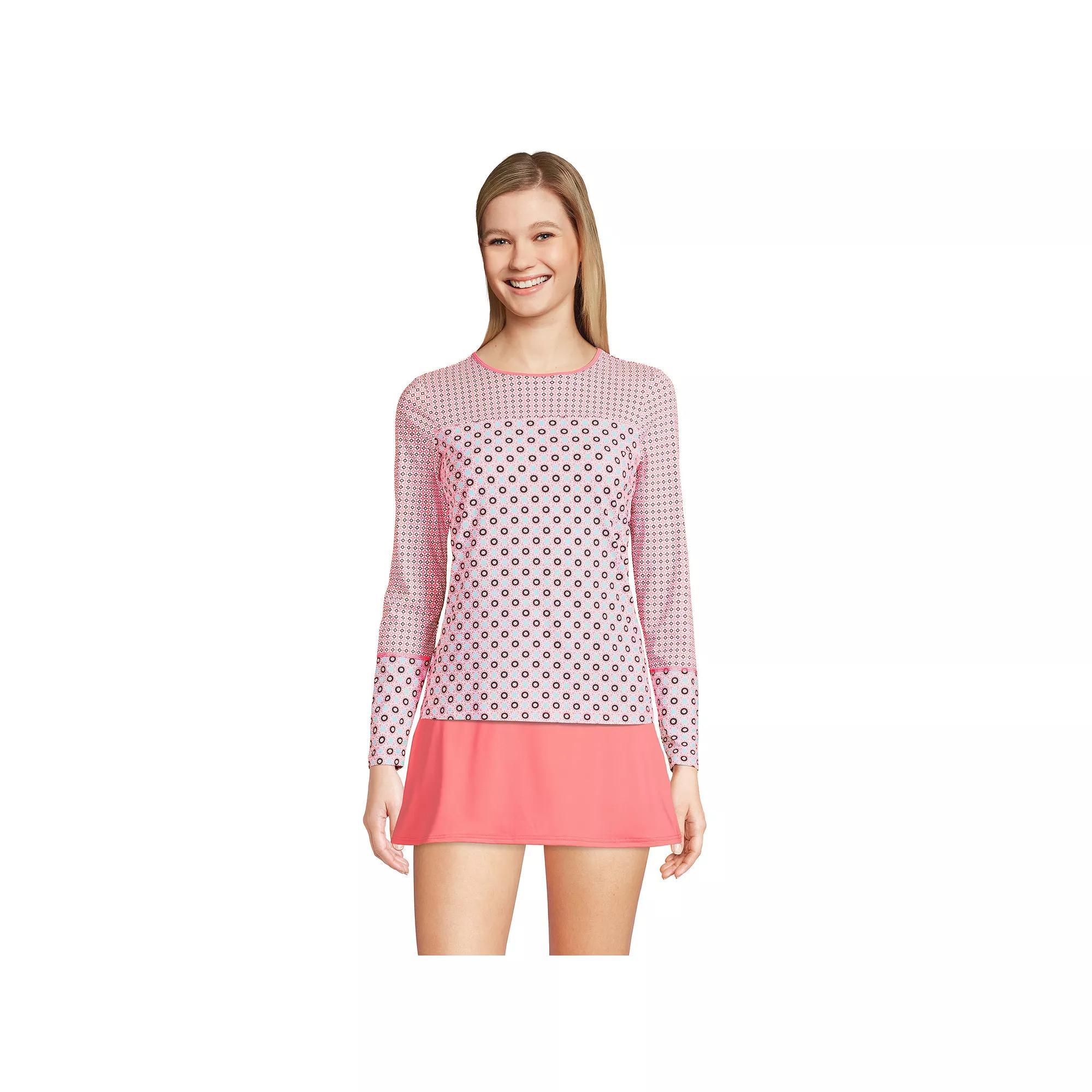 Women's Lands' End UPF 50 Long Sleeve Rash Guard, Size: XS Long, Wood Lily Geo Product Image