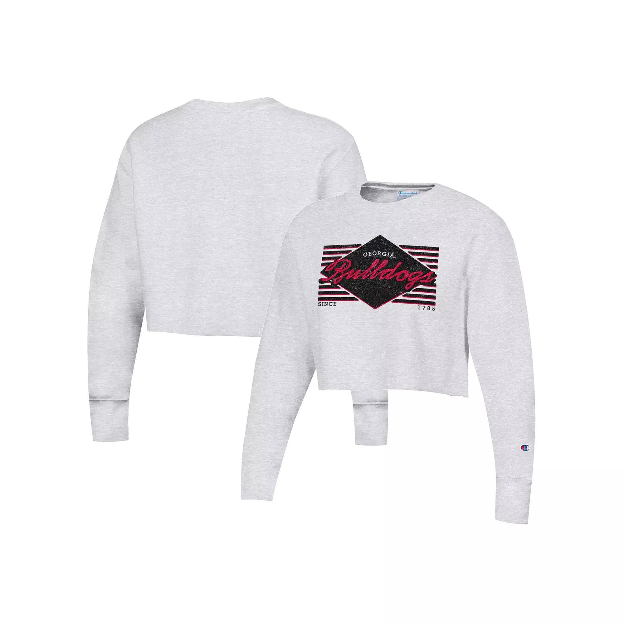 Women's Champion Heather Gray Georgia Bulldogs Reverse WeaveÂ Cropped Pullover Sweatshirt,  Product Image