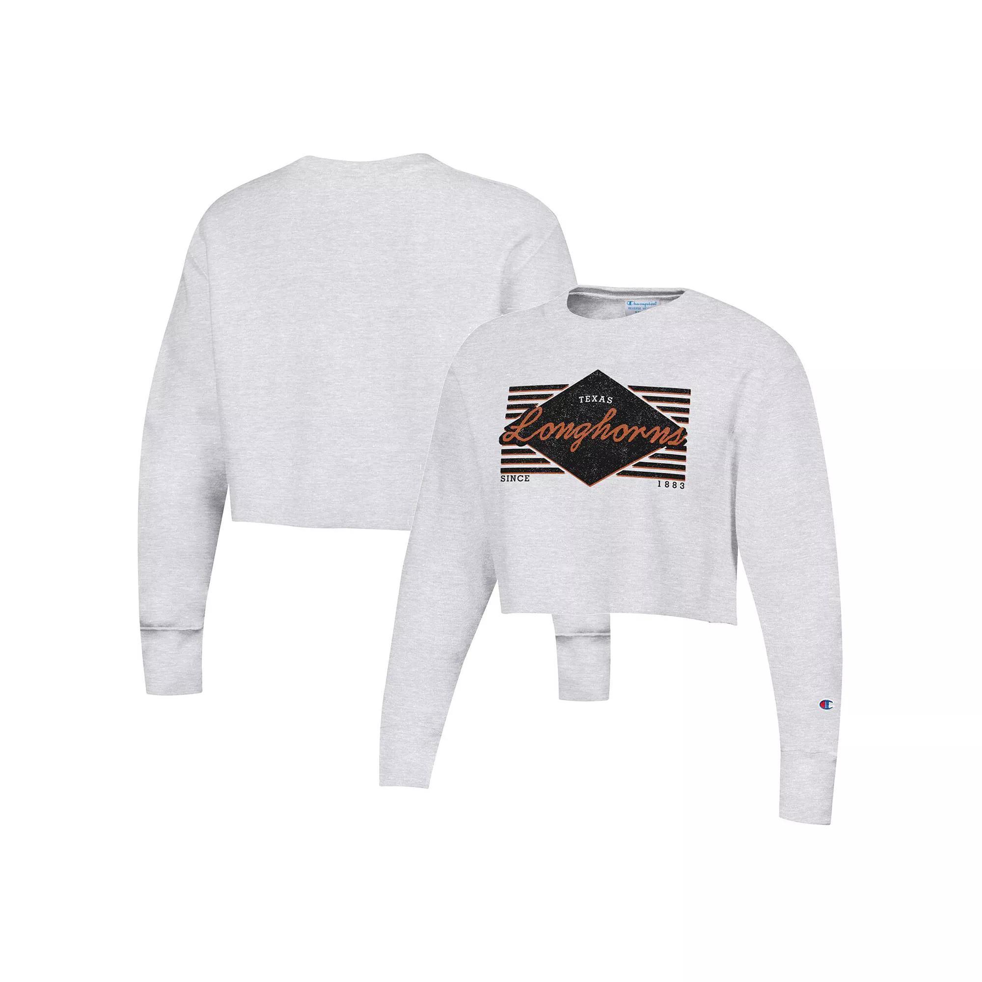 Women's Champion Heather Gray Texas Longhorns Reverse Weave Cropped Pullover Sweatshirt,  Product Image