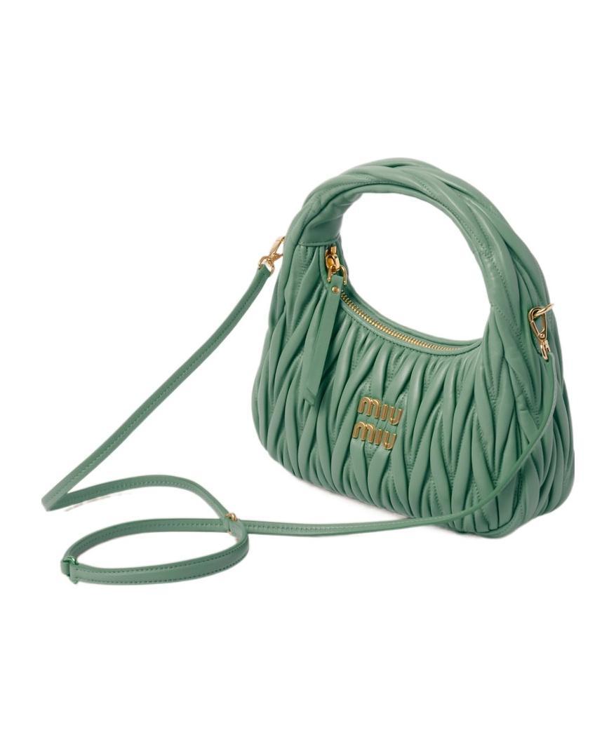 MIU MIU Wander Matelassé Leather Mini Hobo Bag In Salvia Product Image