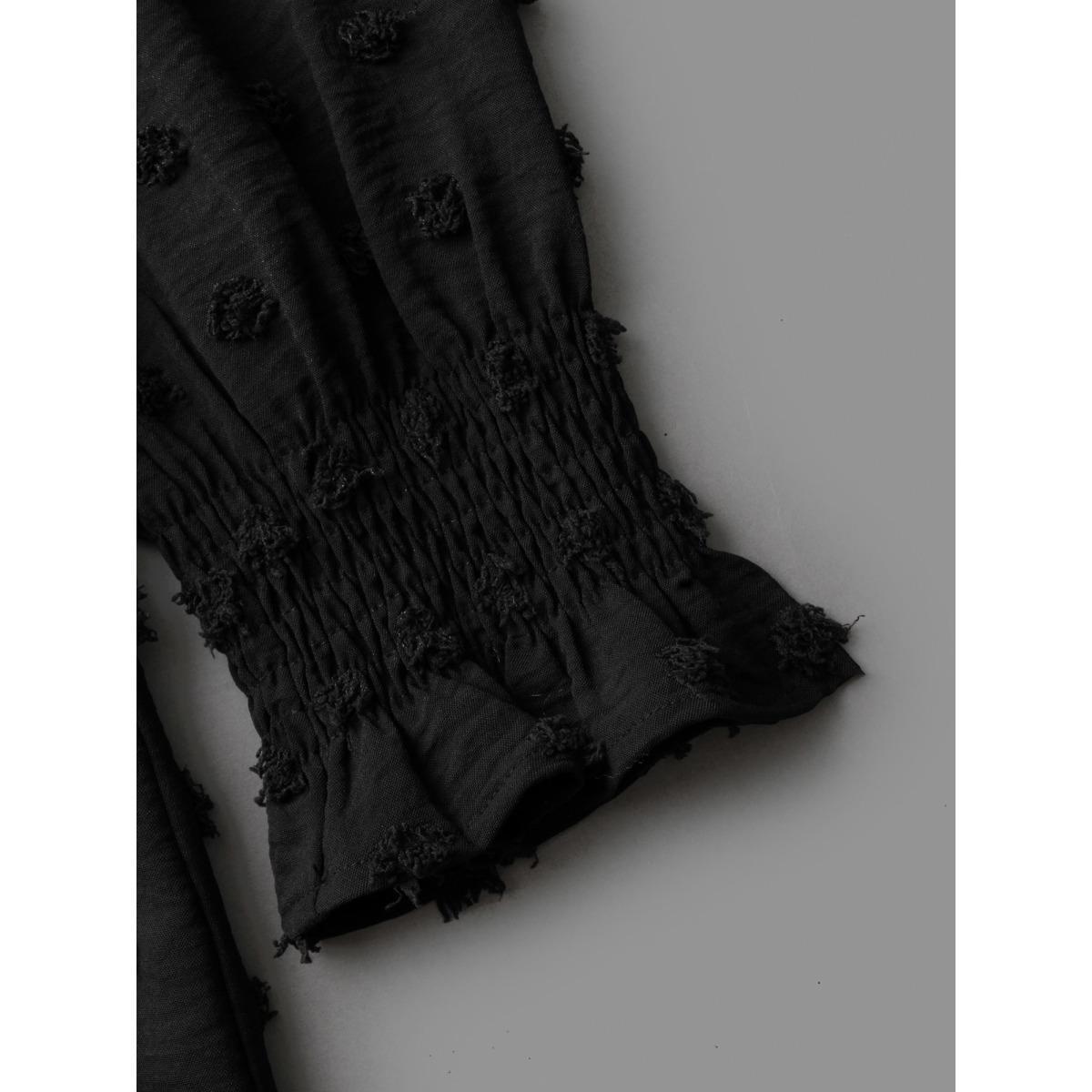 Plus Size Black Plain Textured Shirred Gathered Blouse Women Elegant Long Sleeve V-neck Everyday Blouses BloomChic 18-20/2X Product Image