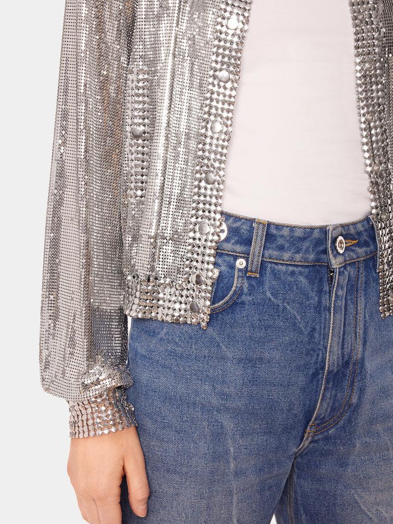 Silver knit bomber jacket Product Image