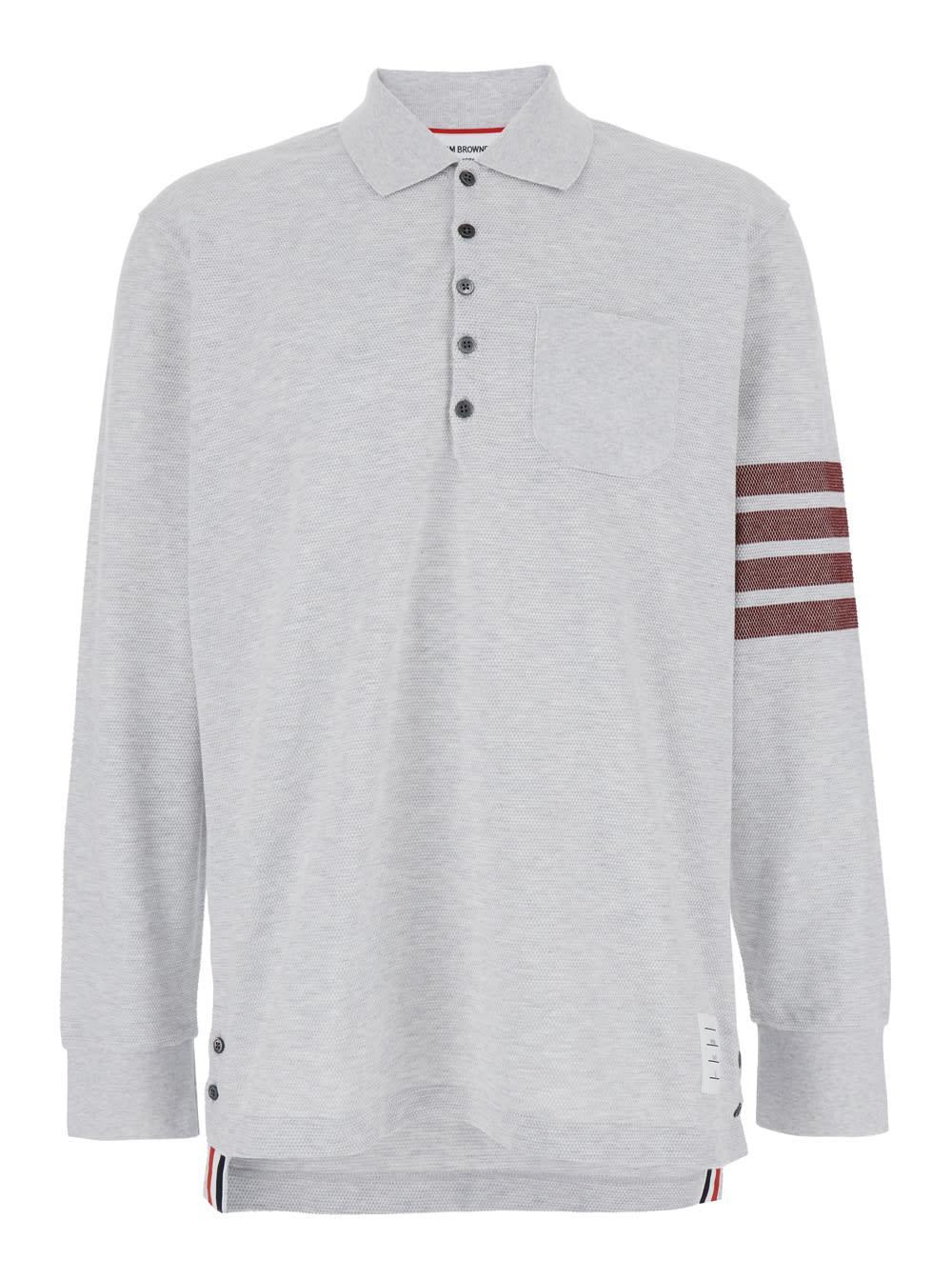 THOM BROWNE Polo Shirt With 4-bar Logo In Grey Product Image