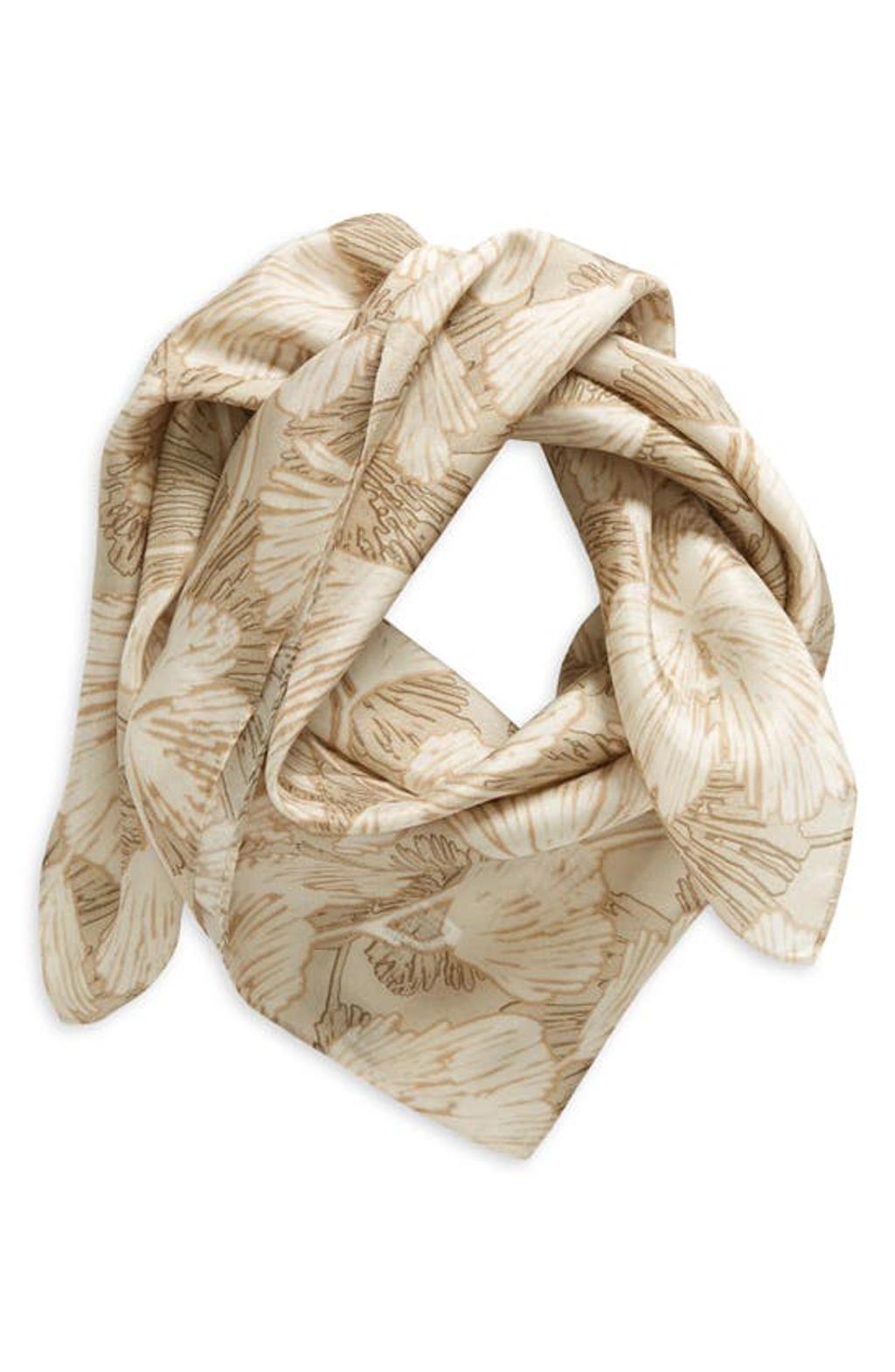 BRUNELLO CUCINELLI Flower Print Square Silk Pongee Scarf In C6306 Beige Product Image