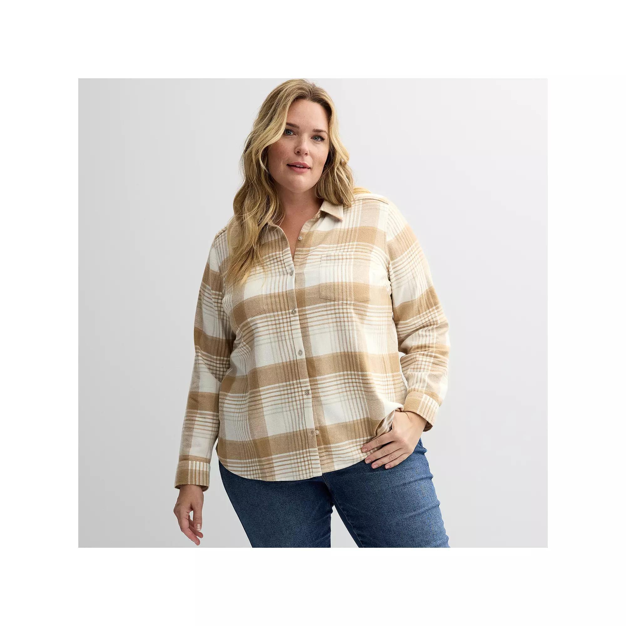 Plus Size Croft & Barrow® The Extra Soft Plaid Flannel Shirt, Women's, Size: 4XL, Green Chic Plaid Product Image