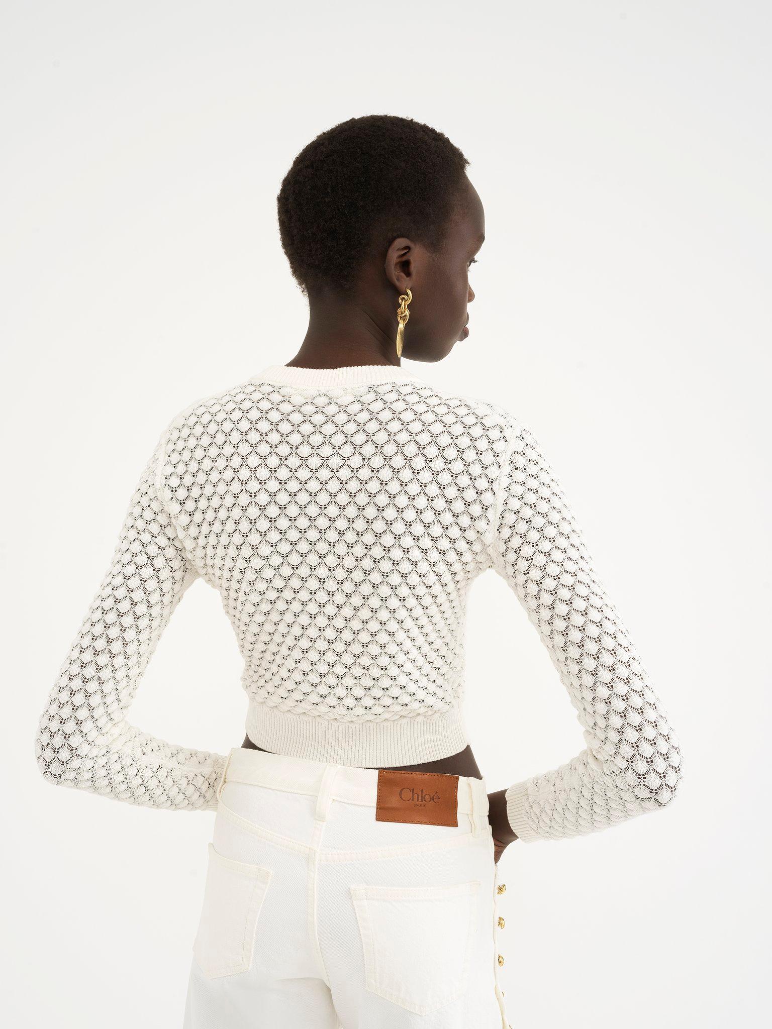 Cropped sweater in cotton pointelle knit Product Image