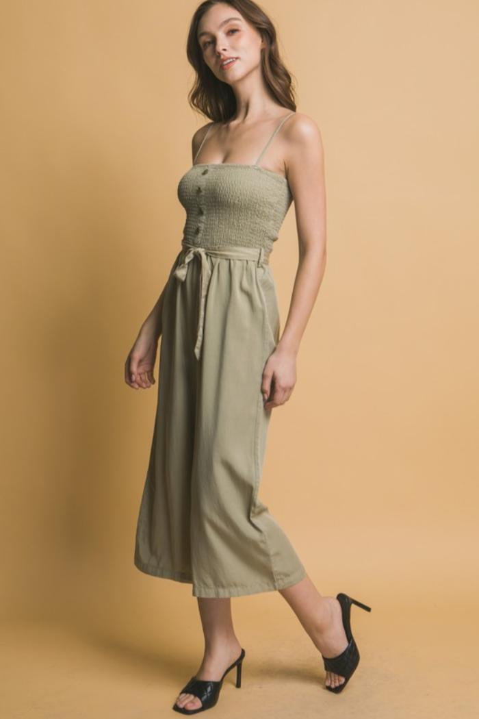 Smocked Wide Leg Cropped Jumpsuit Product Image