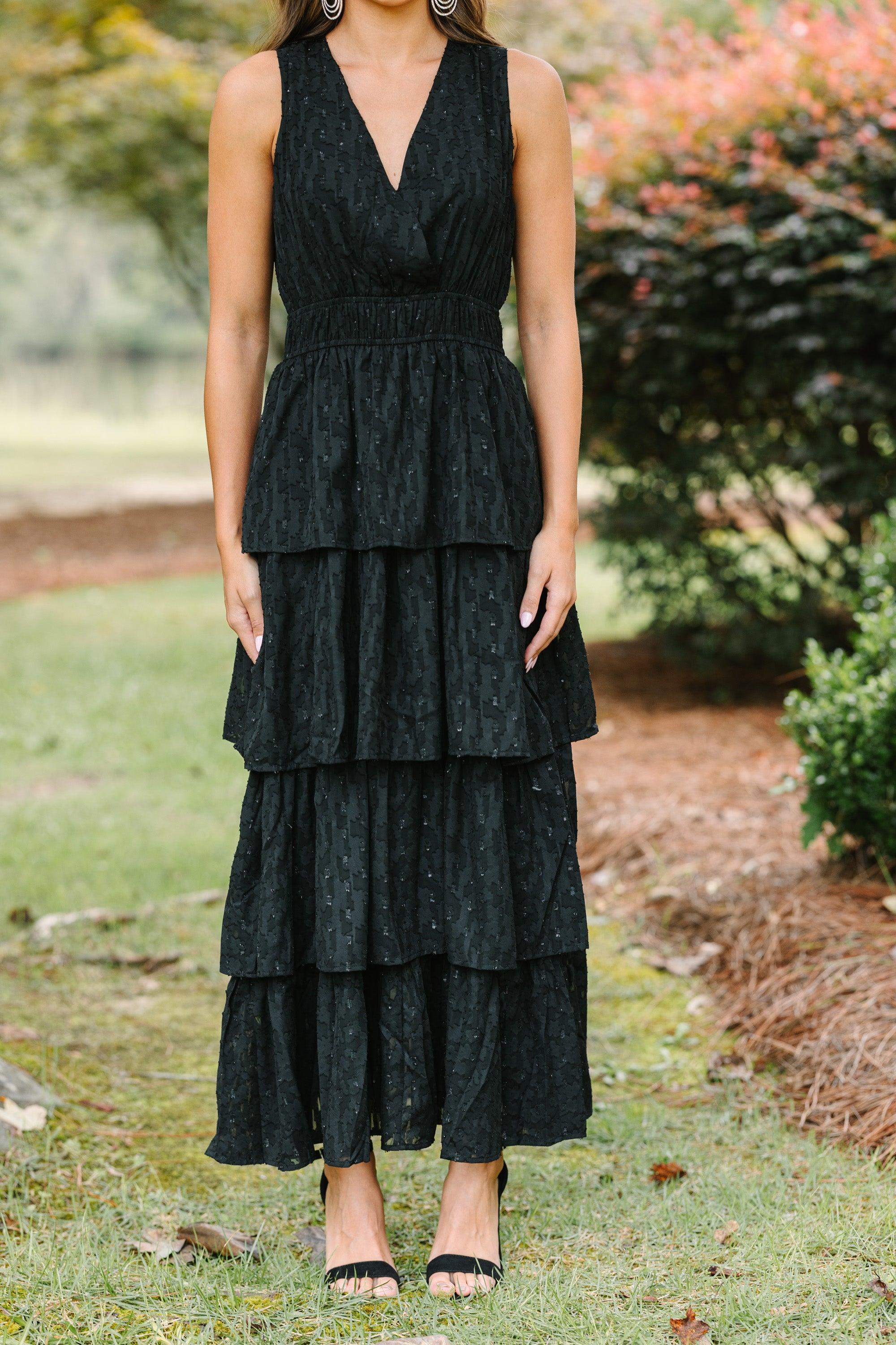 Living The Dream Black Tiered Midi Dress Female Product Image