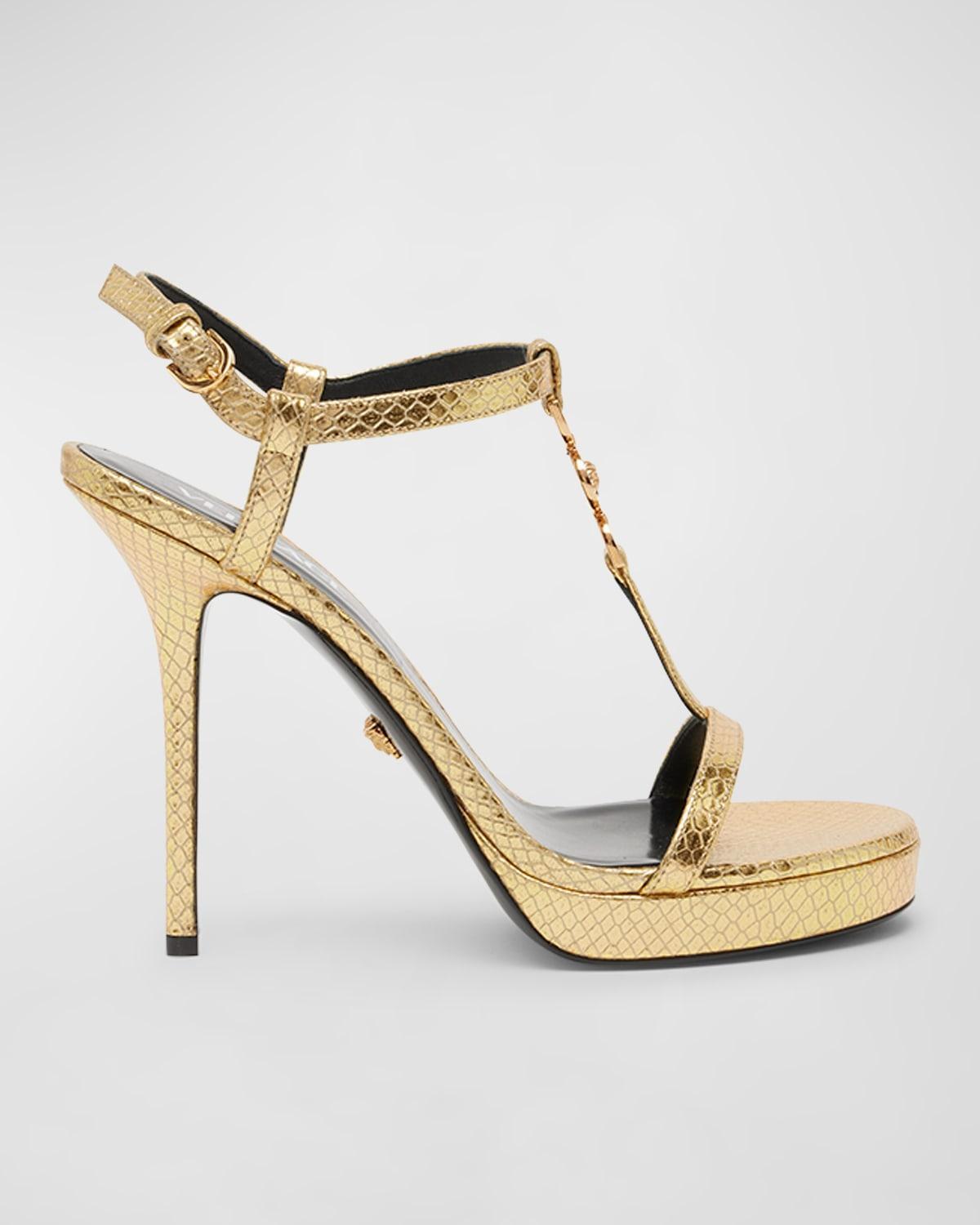 Medusa Metallic T-Strap Platform Sandals Product Image