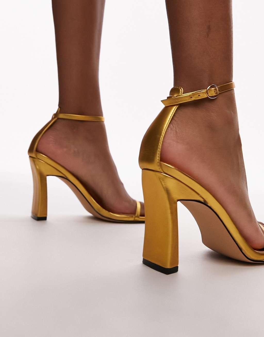 Topshop Goldie high heeled two part sandals in gold Product Image