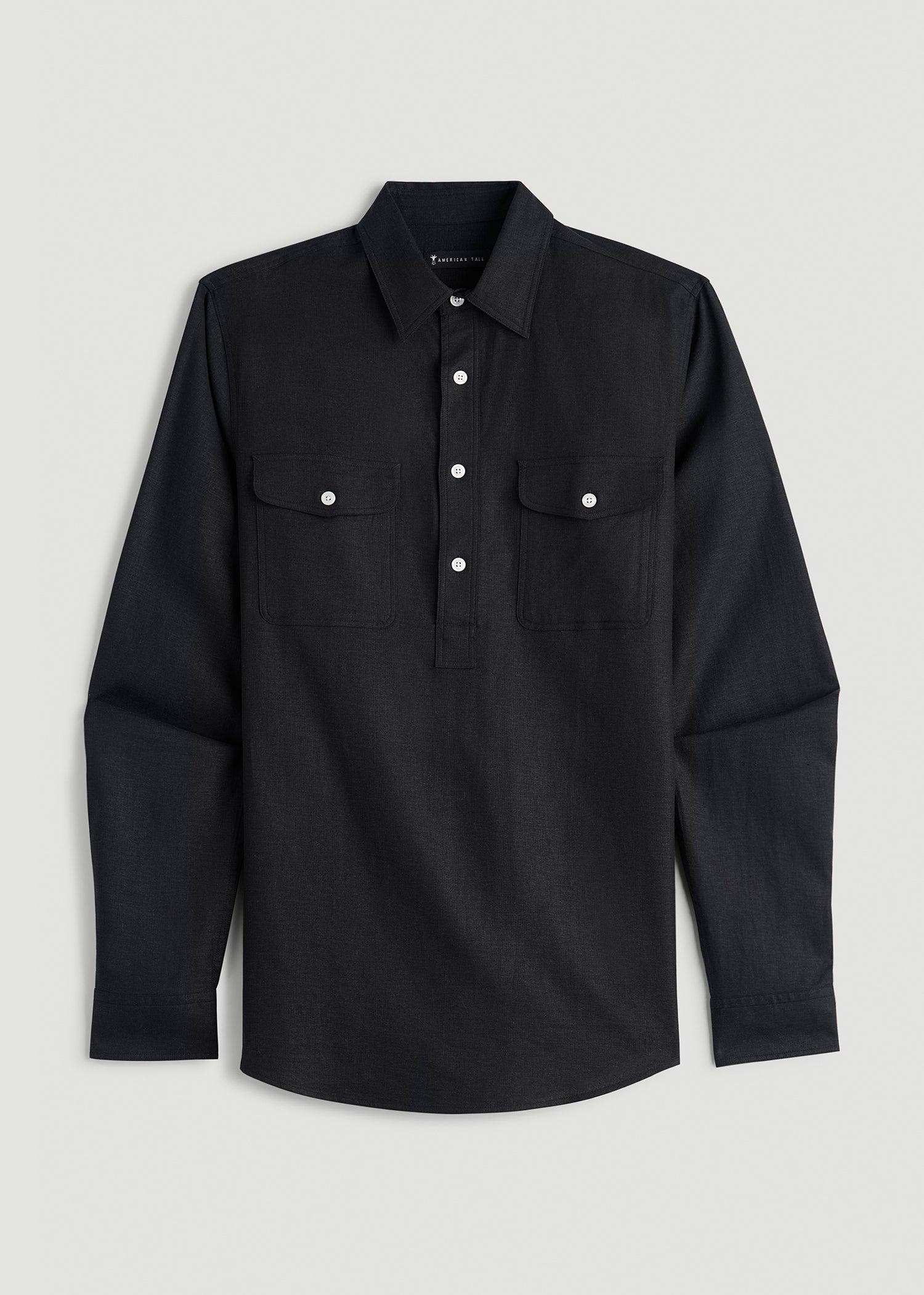 Linen Popover Shirt for Tall Men in Black Male Product Image