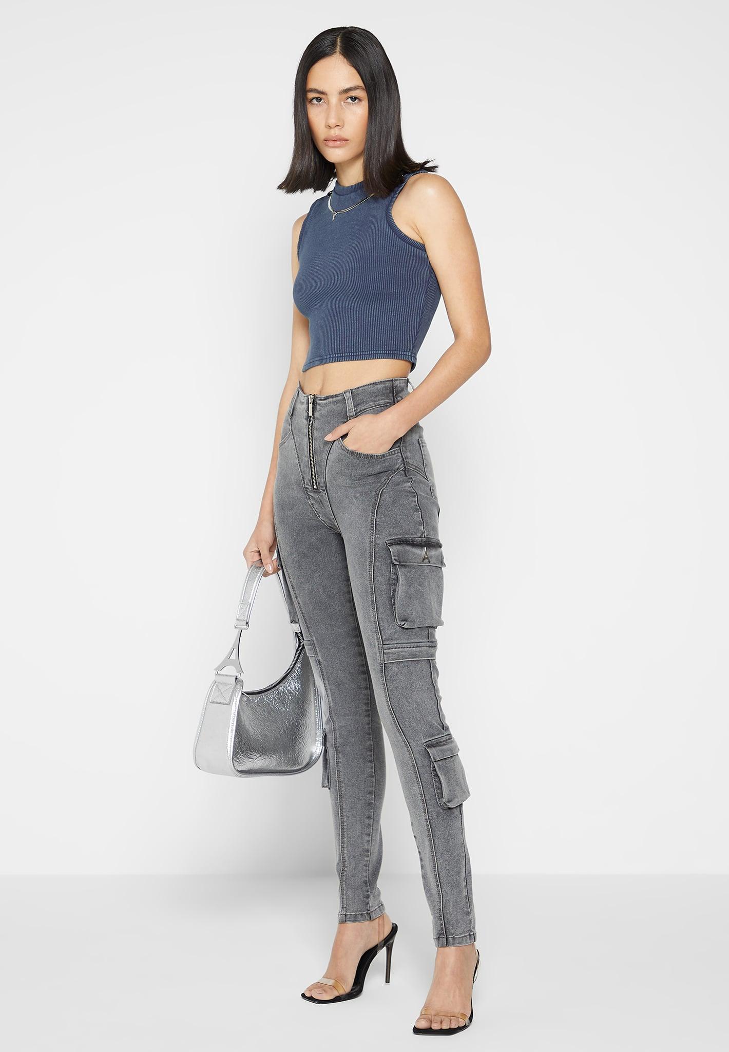 Cargo Pocket Skinny Jeans - Washed Grey Female Product Image