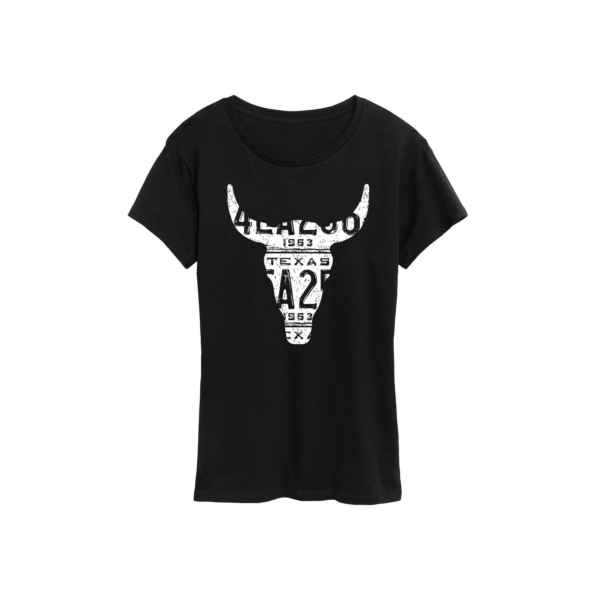 Women's Texas License Plate Steer Graphic Tee,  Product Image