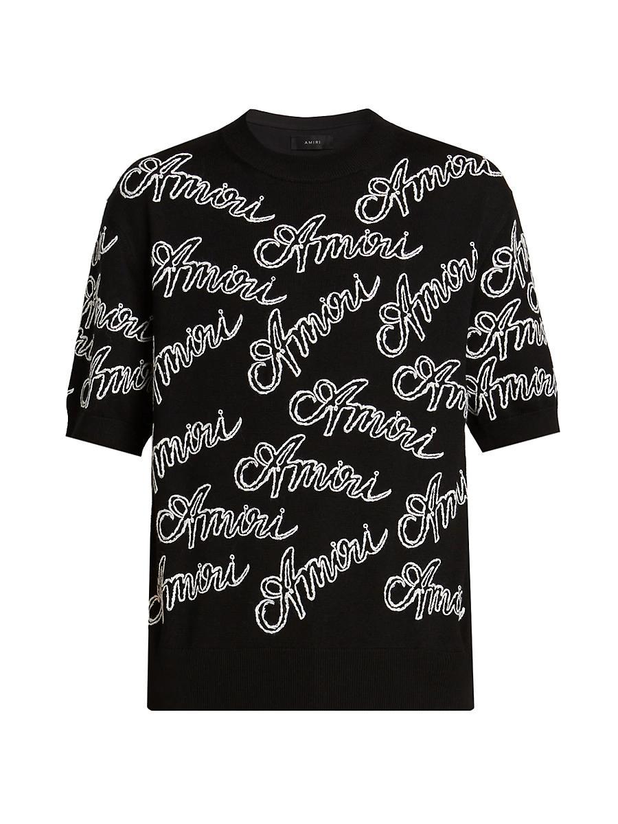 Mens Embroidered Script Logo Wool T-Shirt Product Image