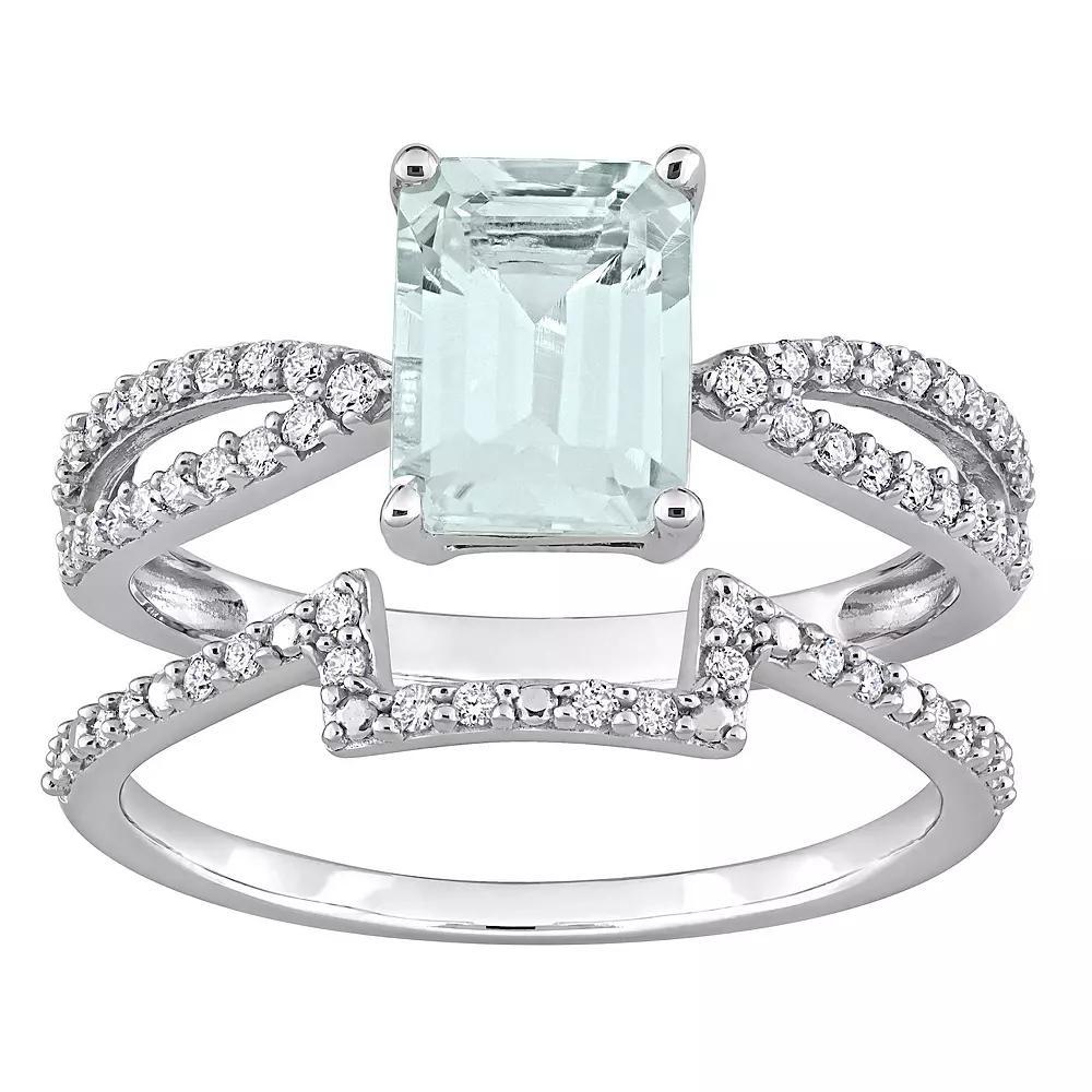 Stella Grace 14k White Gold Aquamarine & 1/3 Carat T.W. Diamond Split Shank Engagement Ring Set, Women's, Size: 8.50 Product Image