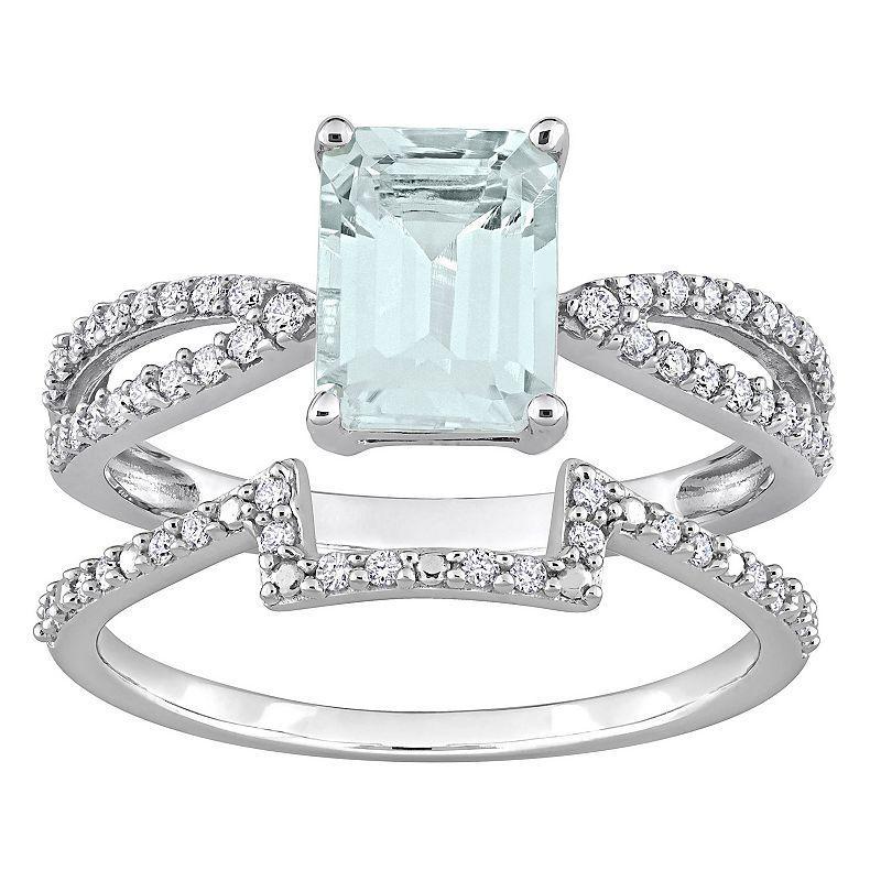 Stella Grace 14k White Gold Aquamarine & 1/3 Carat T.W. Diamond Split Shank Engagement Ring Set, Women's, Size: 8.50 Product Image