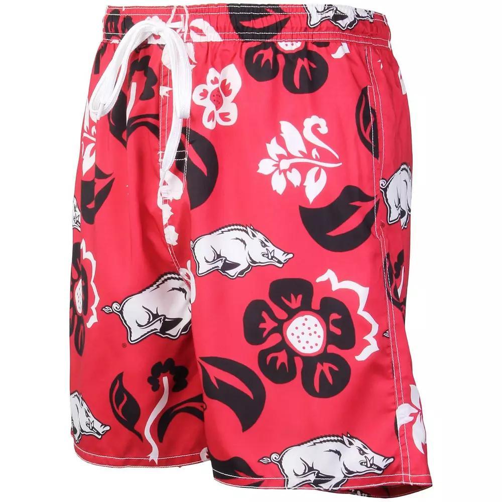 Men's Wes & Willy Cardinal Arkansas Razorbacks Floral Volley Logo Swim Trunks,  Product Image