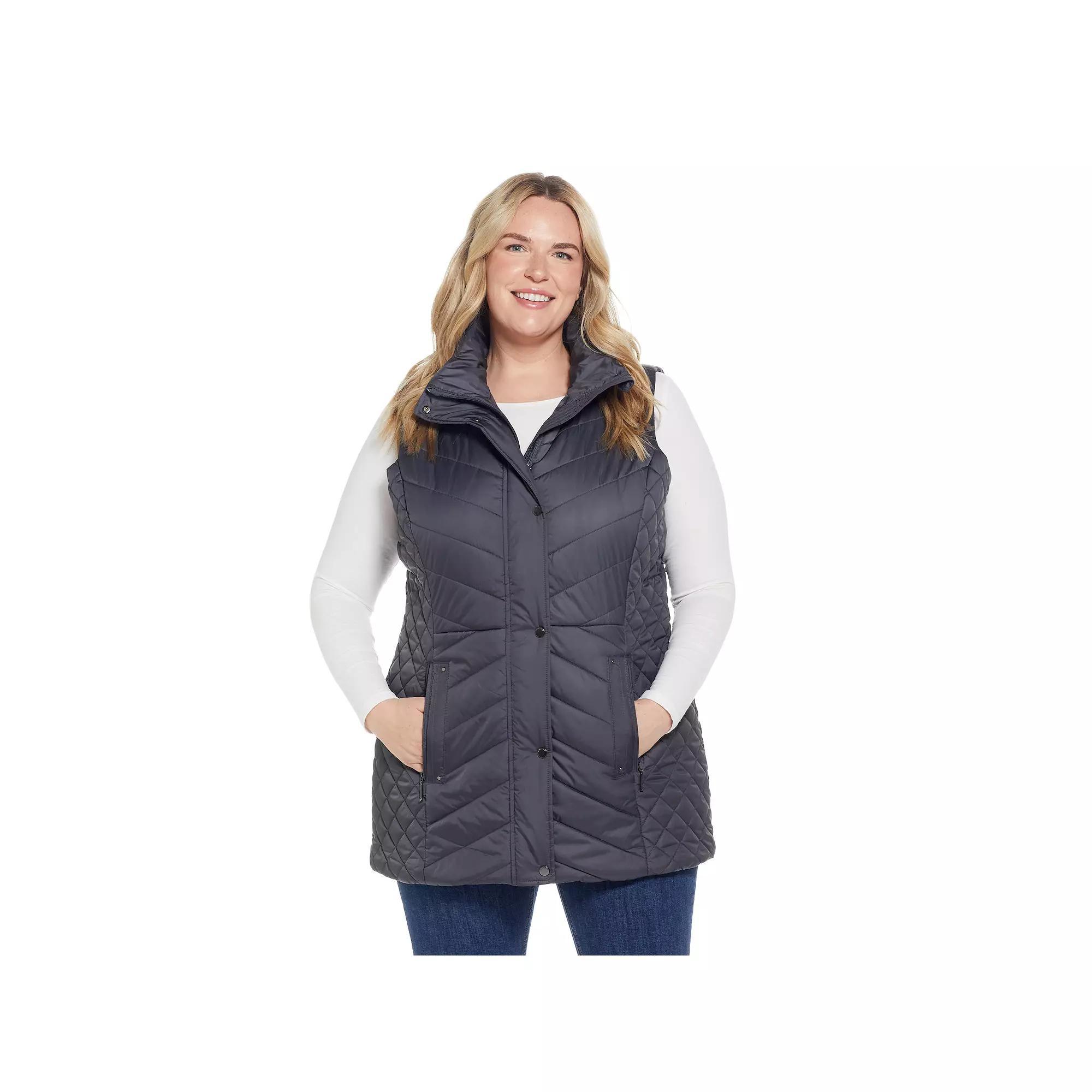 Plus Size Weathercast Quilted Long Puffer Vest, Women's, Size: 2XL, Black Product Image